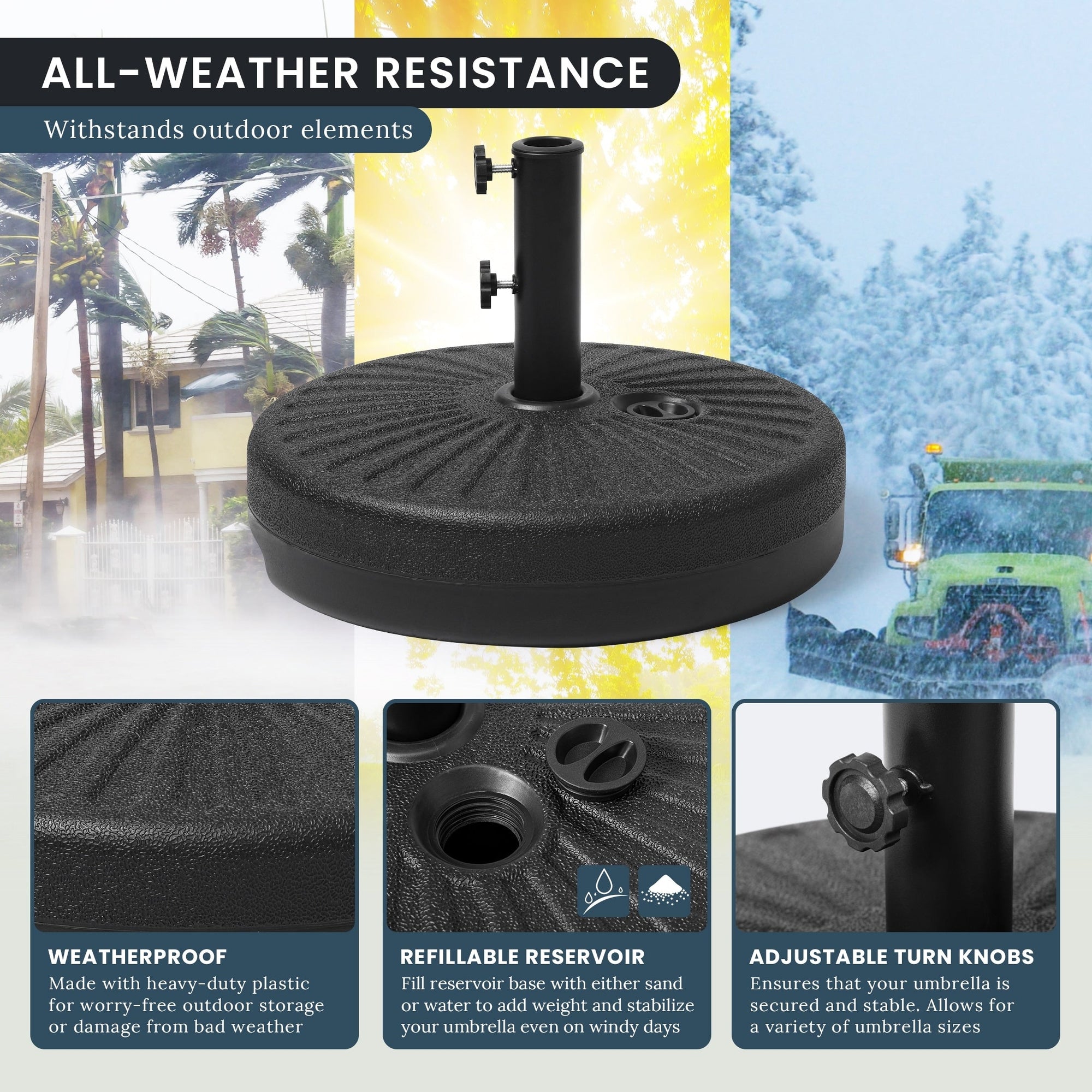 Newport 55-lb Fillable Round Patio Market Umbrella Base Stand - N/A