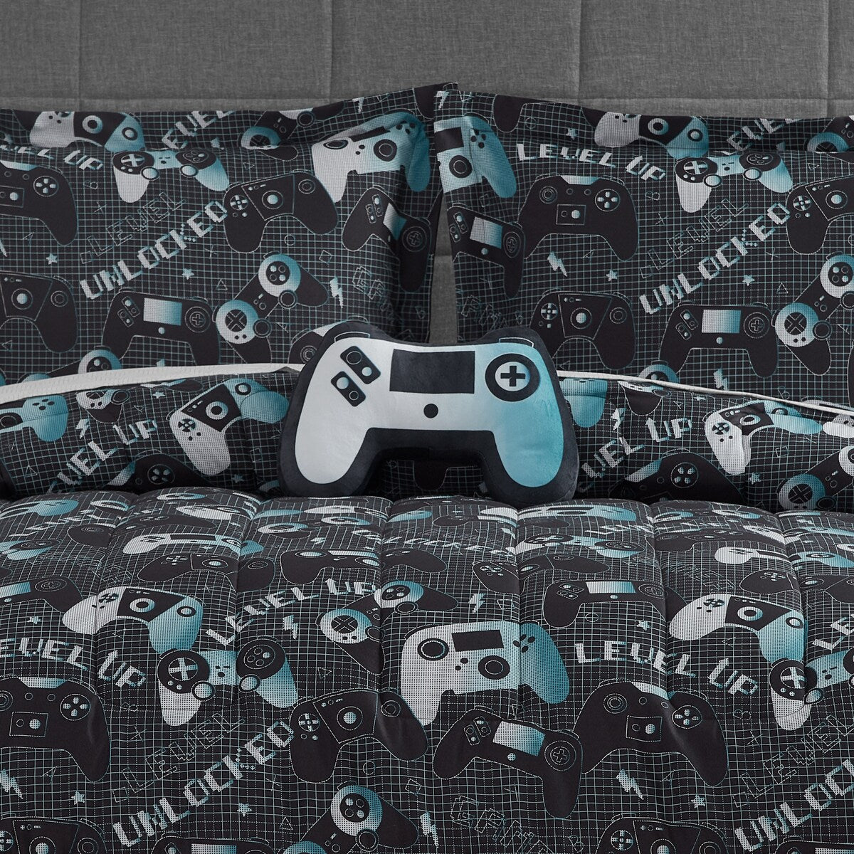 Parure de lit en microfibre gris foncé/bleu Next Level ALEX + BELLA