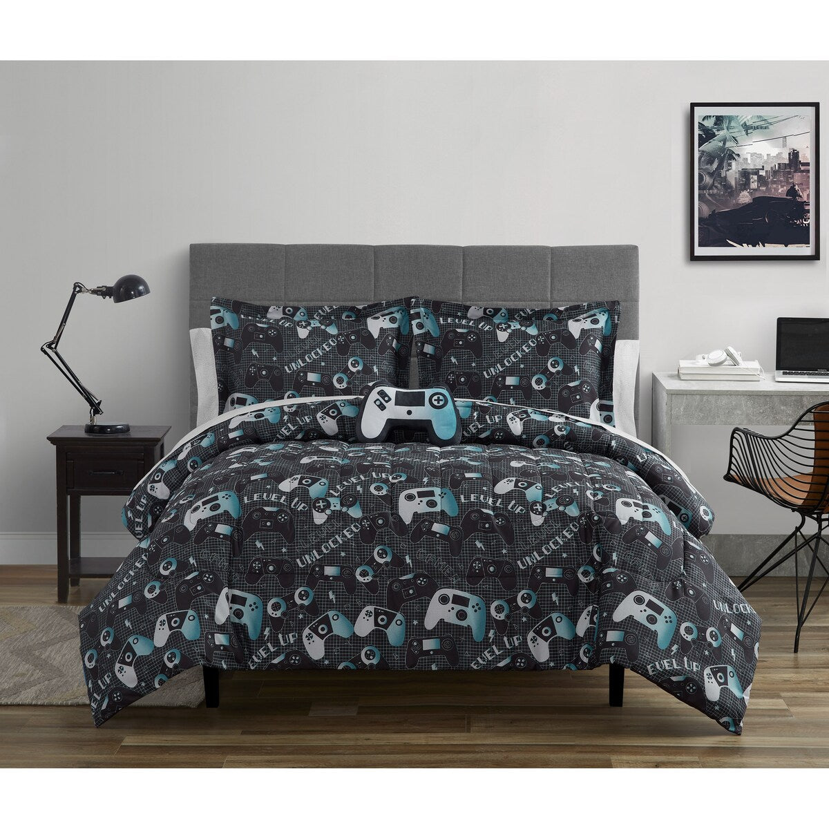 Parure de lit en microfibre gris foncé/bleu Next Level ALEX + BELLA