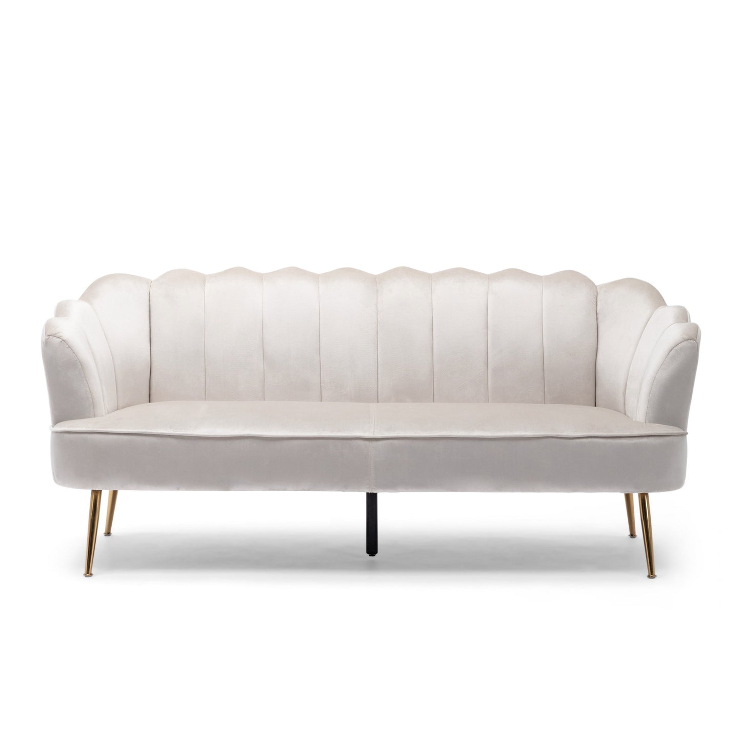 Canapé Nika, 3 places, coutures en U, 193 cm, velours beige, doré