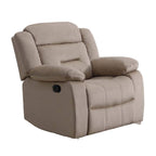 Fauteuil inclinable manuel Niko, velours beige capitonné moelleux, bois massif