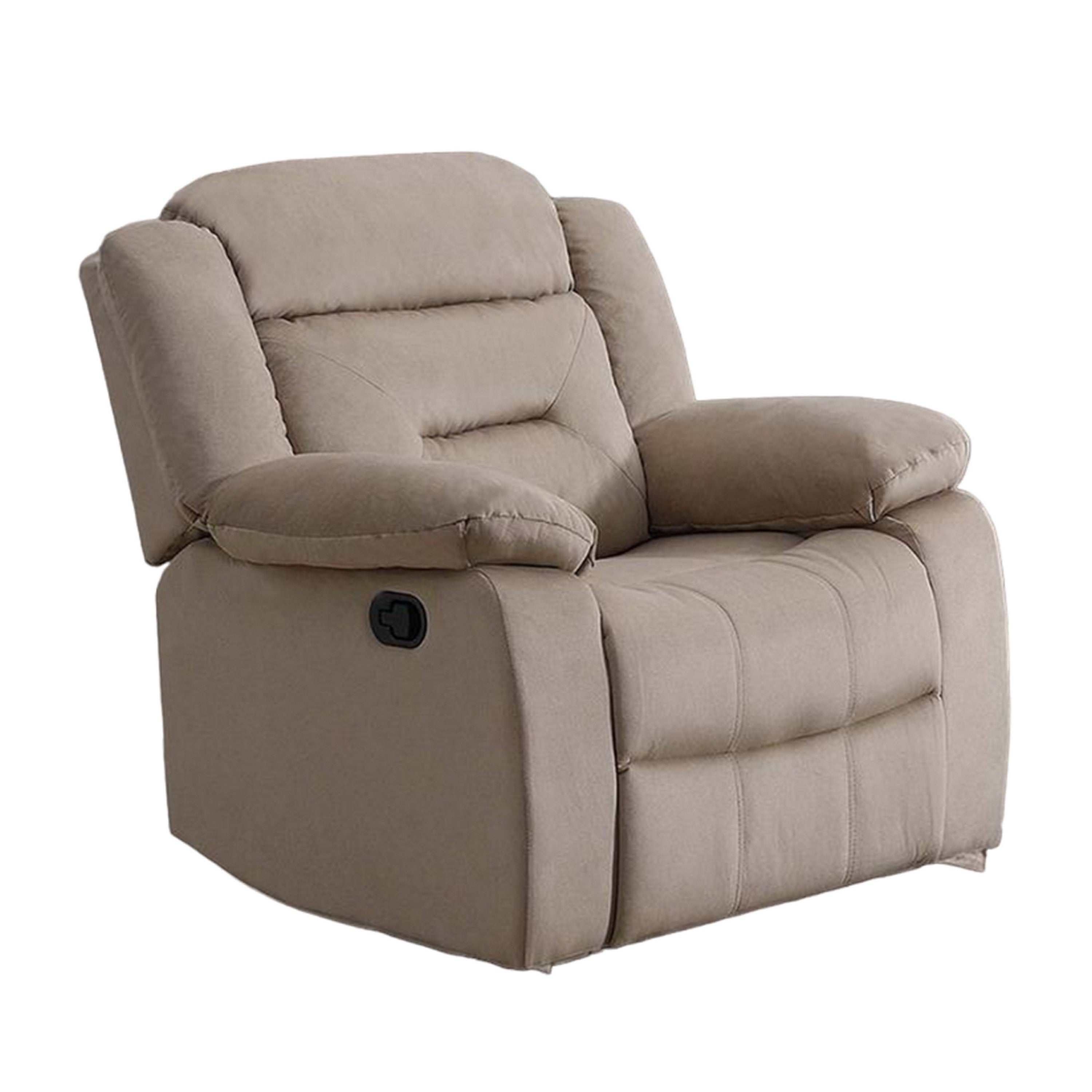 Fauteuil inclinable manuel Niko, velours beige capitonné moelleux, bois massif