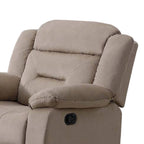 Fauteuil inclinable manuel Niko, velours beige capitonné moelleux, bois massif