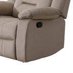 Fauteuil inclinable manuel Niko, velours beige capitonné moelleux, bois massif