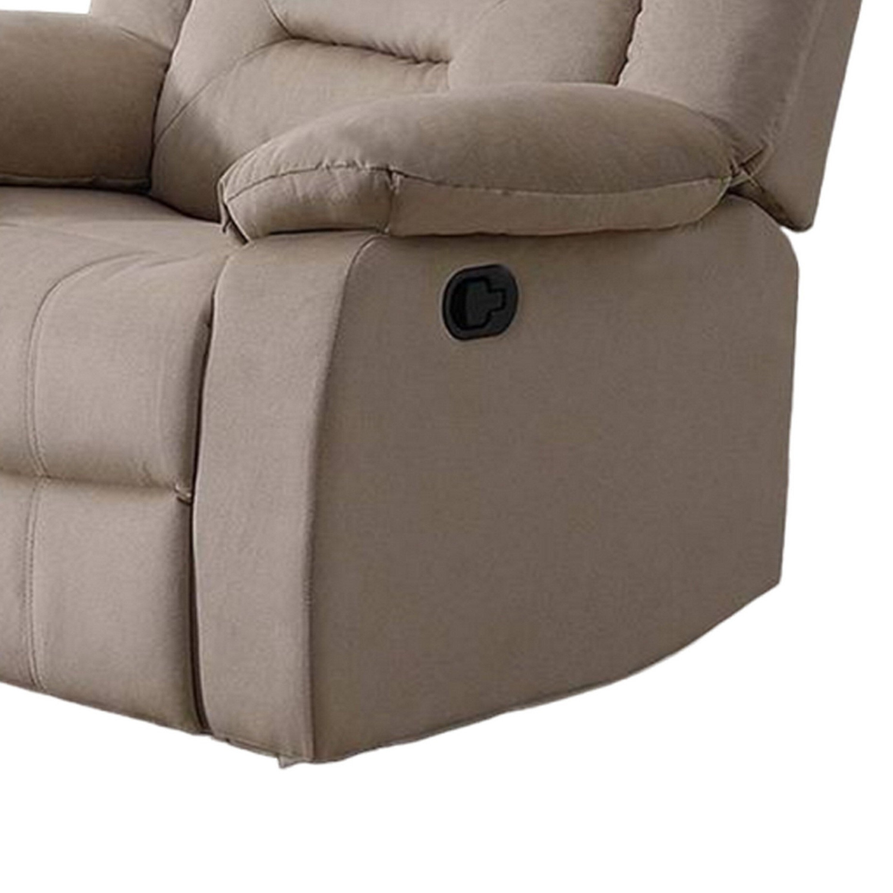 Fauteuil inclinable manuel Niko, velours beige capitonné moelleux, bois massif