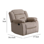 Fauteuil inclinable manuel Niko, velours beige capitonné moelleux, bois massif