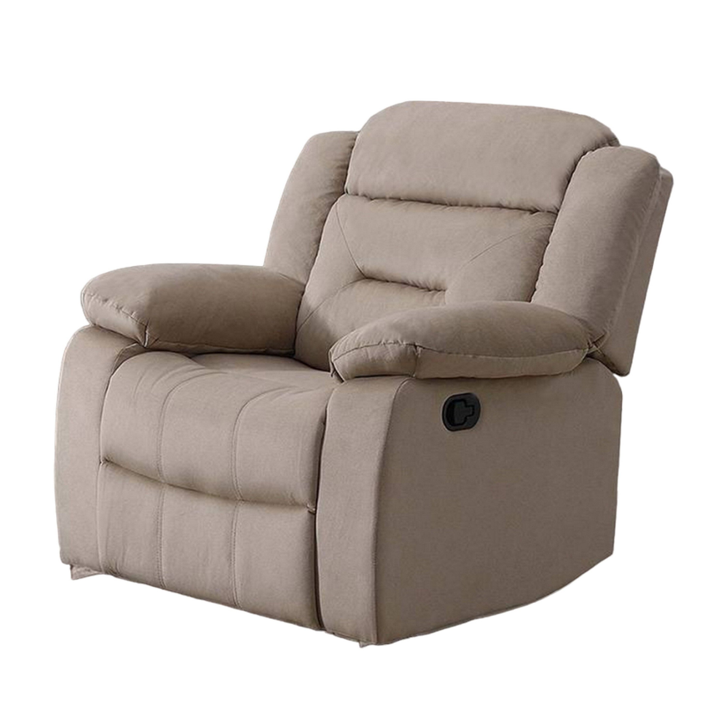 Fauteuil inclinable manuel Niko, velours beige capitonné moelleux, bois massif