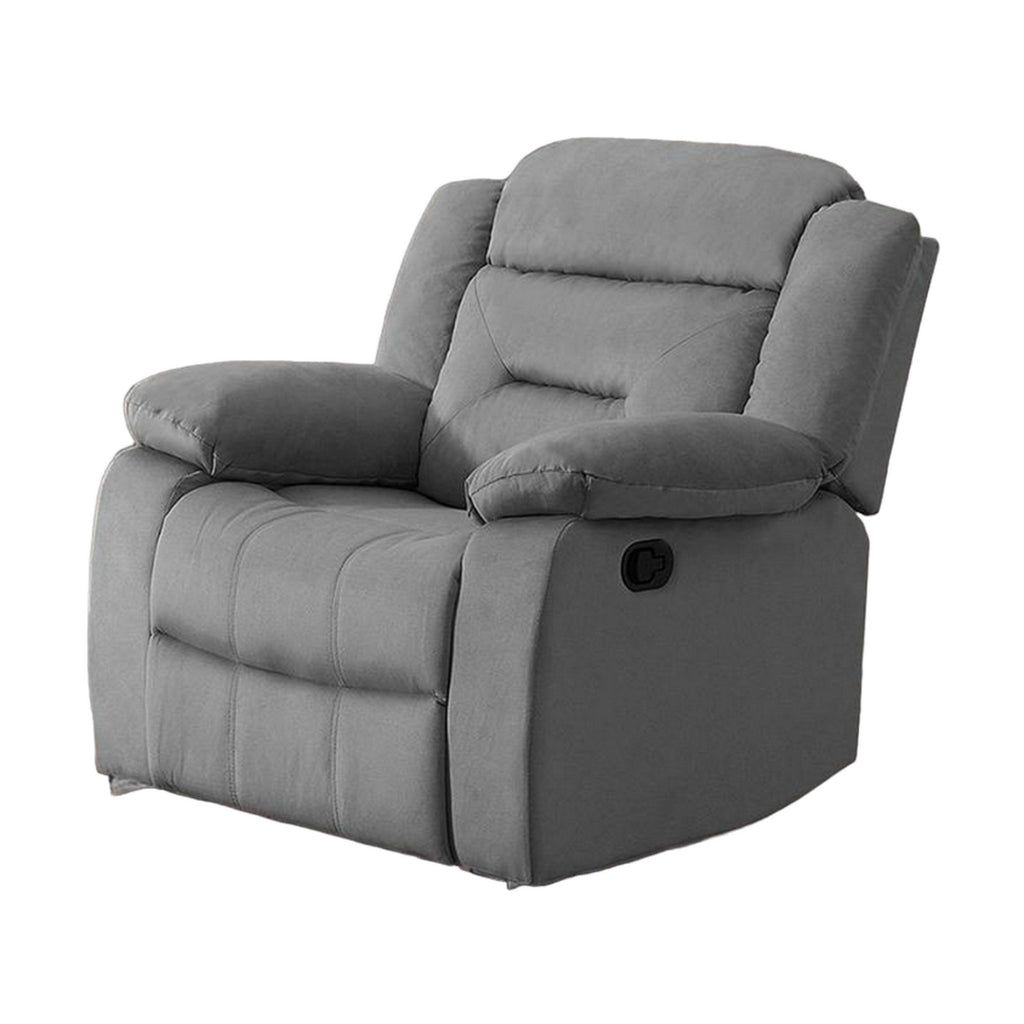 Fauteuil inclinable manuel Niko, velours gris clair capitonné doux, bois massif