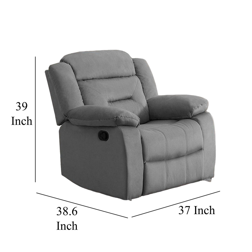 Fauteuil inclinable manuel Niko, velours gris clair capitonné doux, bois massif