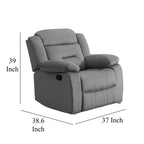 Fauteuil inclinable manuel Niko, velours gris clair capitonné doux, bois massif