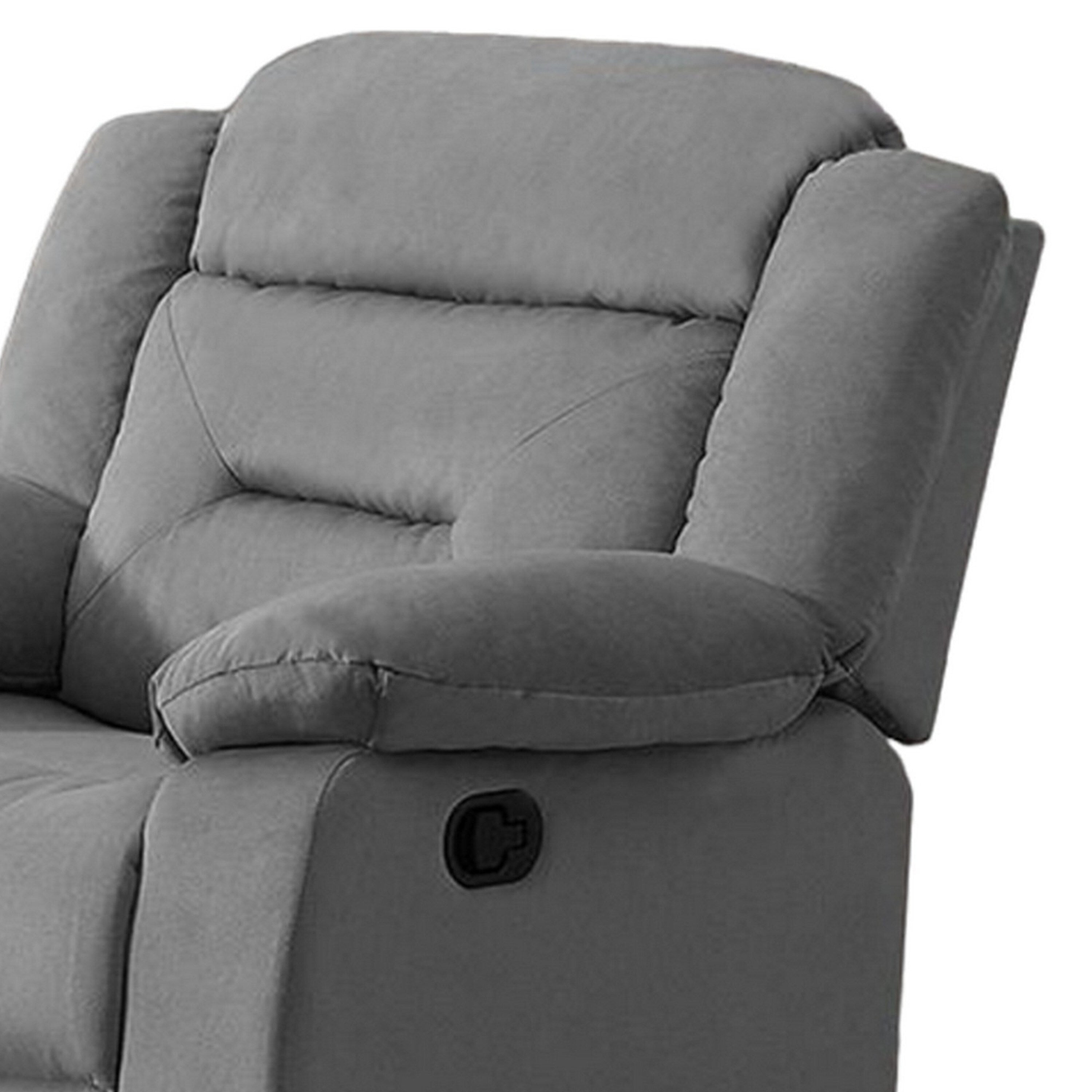 Fauteuil inclinable manuel Niko, velours gris clair capitonné doux, bois massif