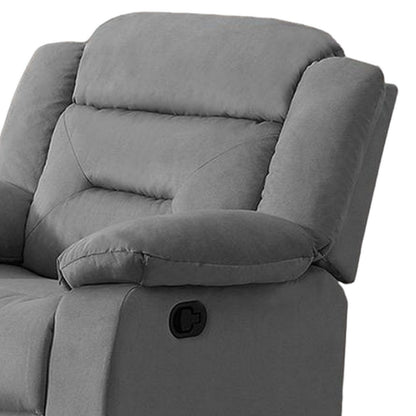 Fauteuil inclinable manuel Niko, velours gris clair capitonné doux, bois massif