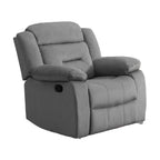 Fauteuil inclinable manuel Niko, velours gris clair capitonné doux, bois massif