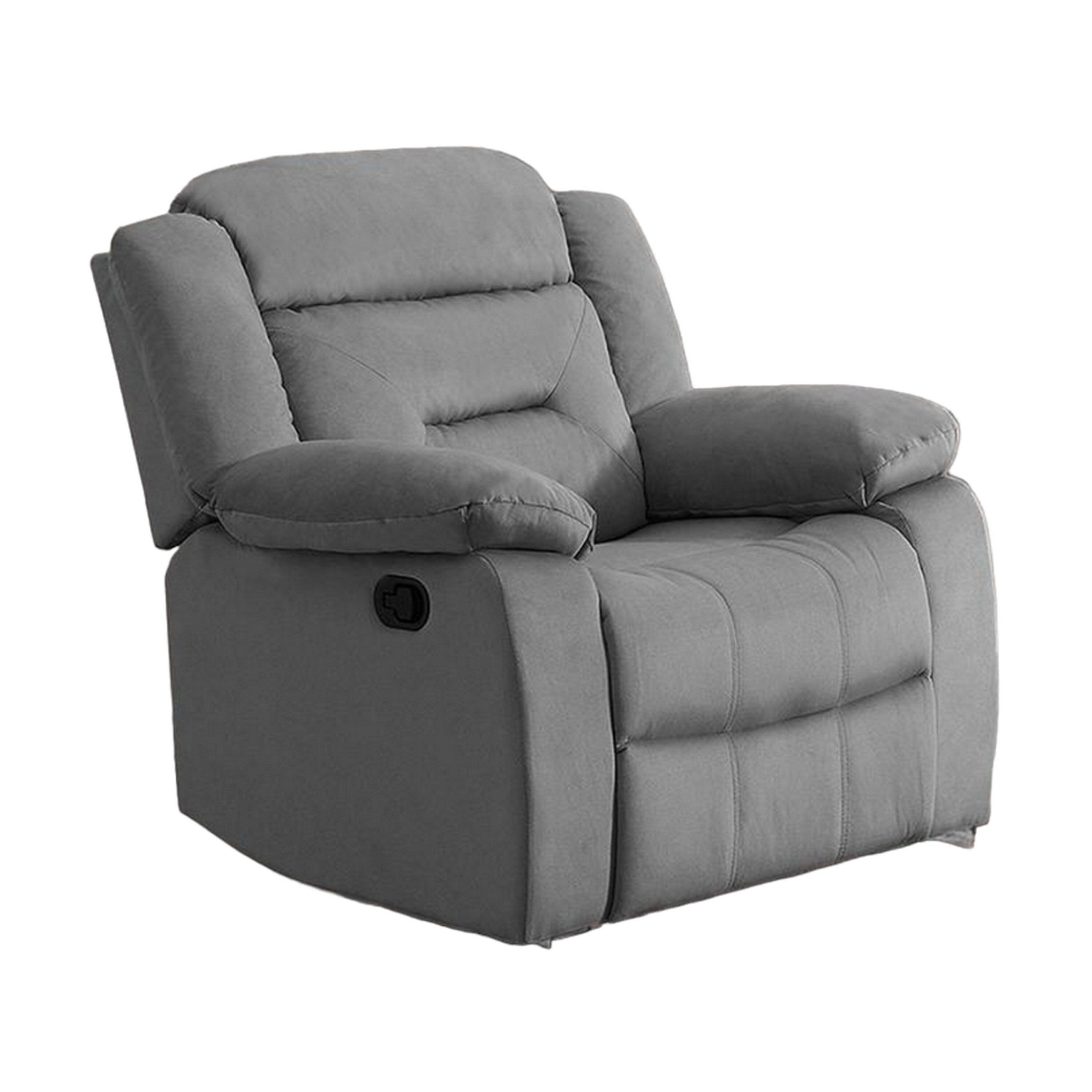 Fauteuil inclinable manuel Niko, velours gris clair capitonné doux, bois massif