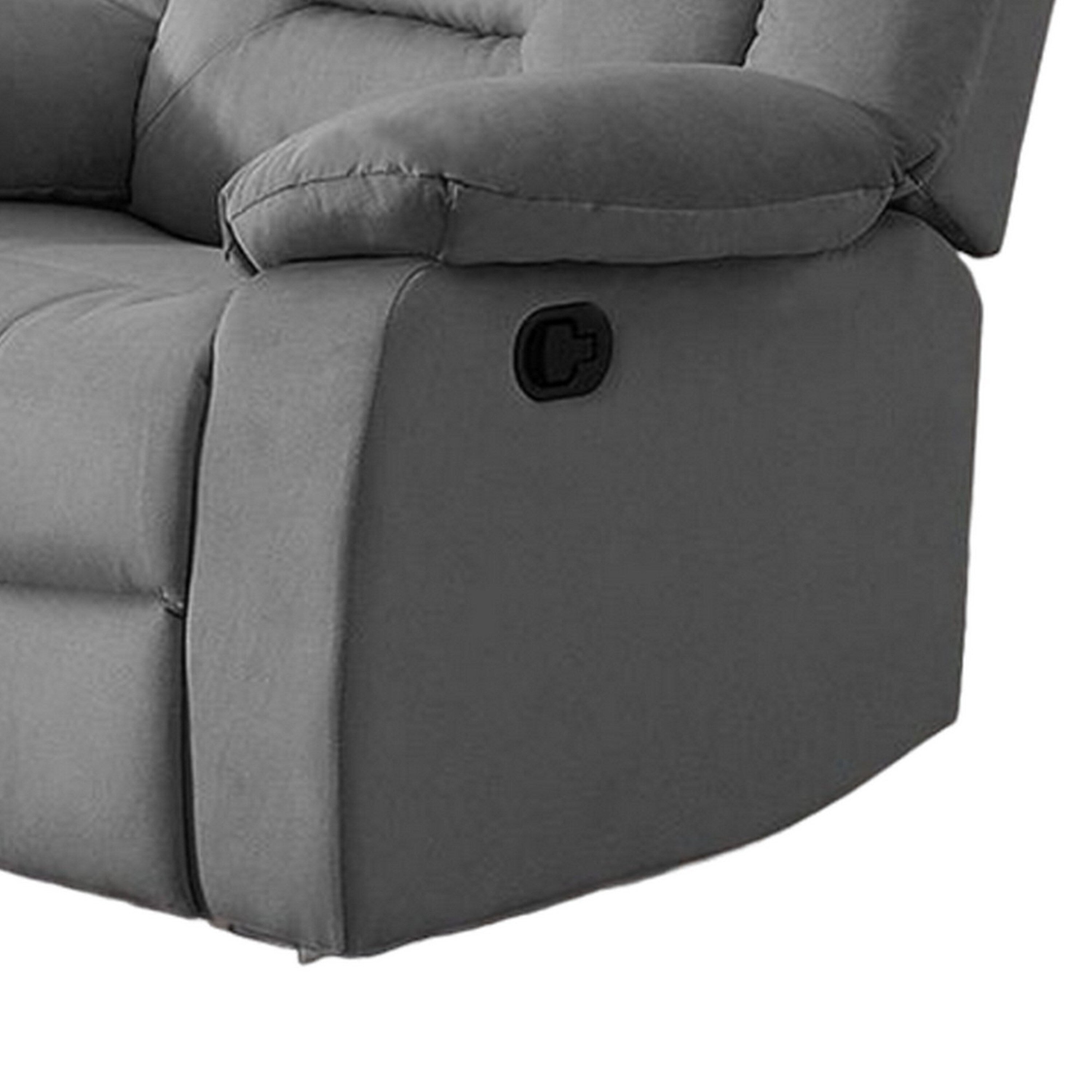 Fauteuil inclinable manuel Niko, velours gris clair capitonné doux, bois massif
