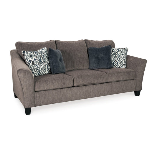 Canapé Nima, polyester gris ardoise, chenille, 4 coussins décoratifs, 233 cm