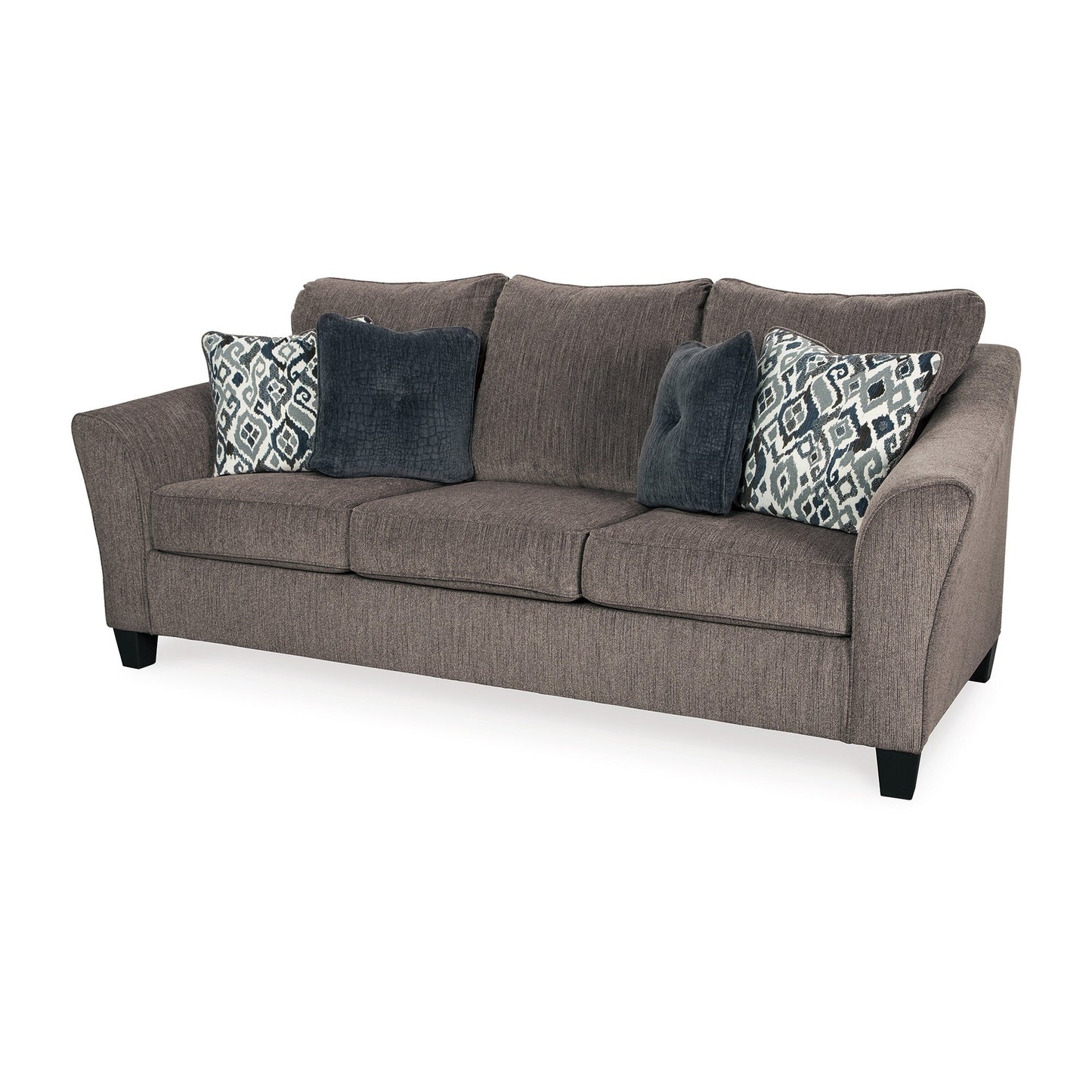 Canapé Nima, polyester gris ardoise, chenille, 4 coussins décoratifs, 233 cm