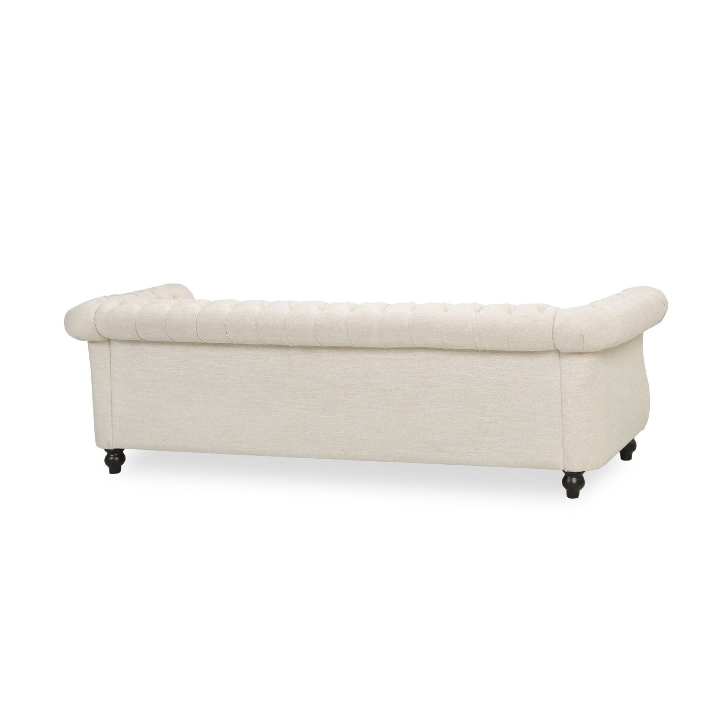 Canapé 3 places Nisy, dossier capitonné en tissu beige Chesterfield, 85 pouces