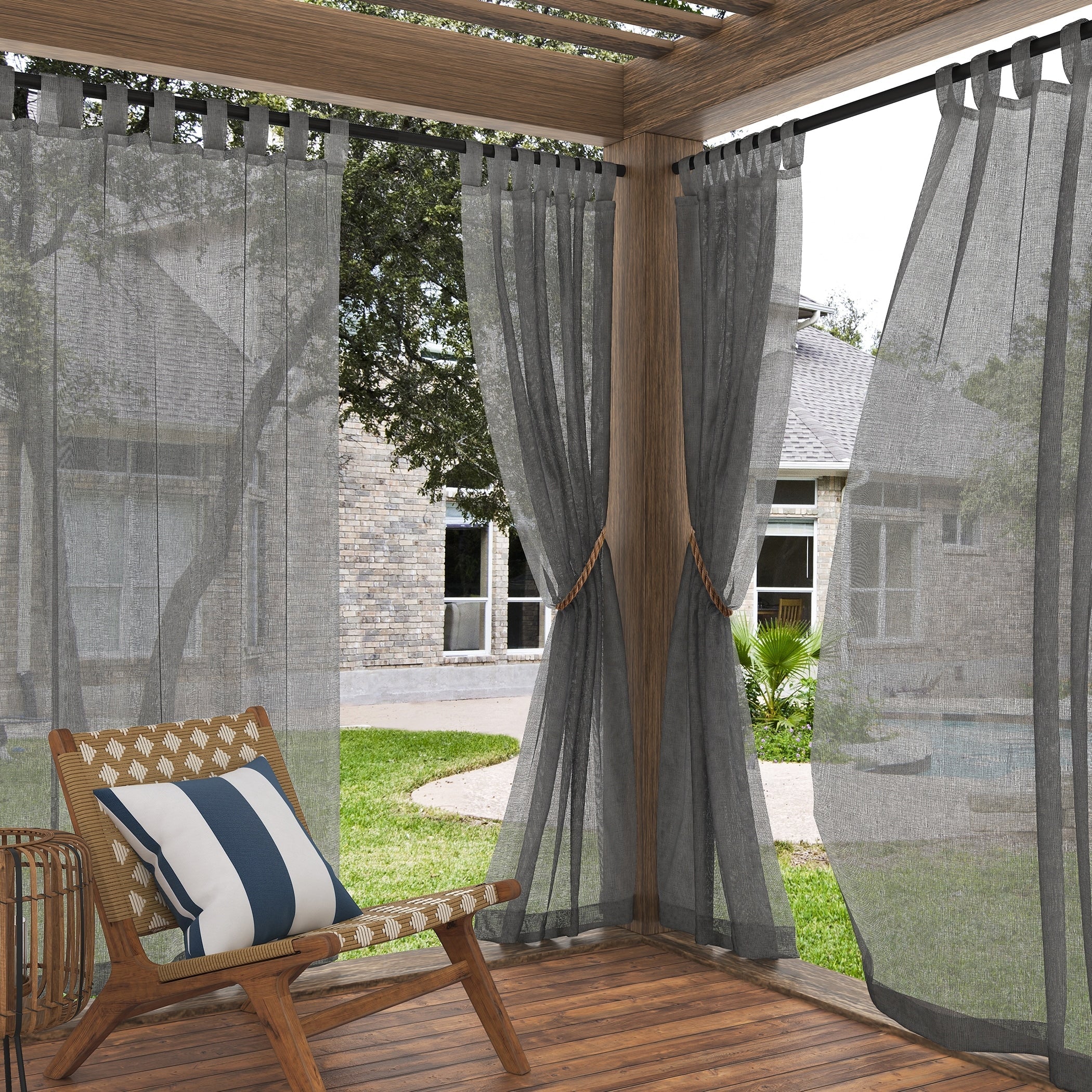 N° 918 Amina Rideau transparent à passants pour intérieur/extérieur, à tissage ouvert, panneau simple