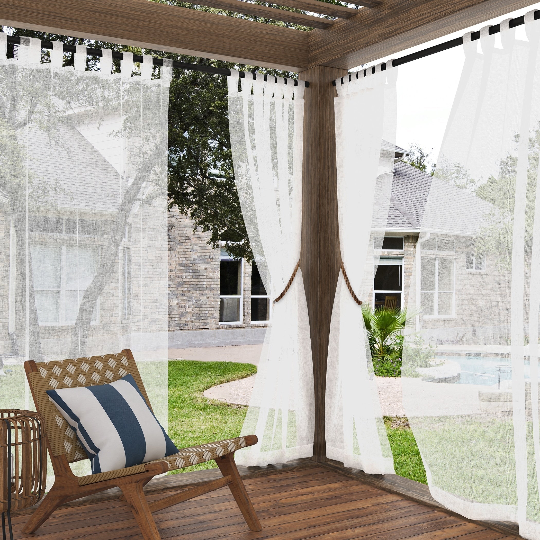 N° 918 Amina Rideau transparent à passants pour intérieur/extérieur, à tissage ouvert, panneau simple