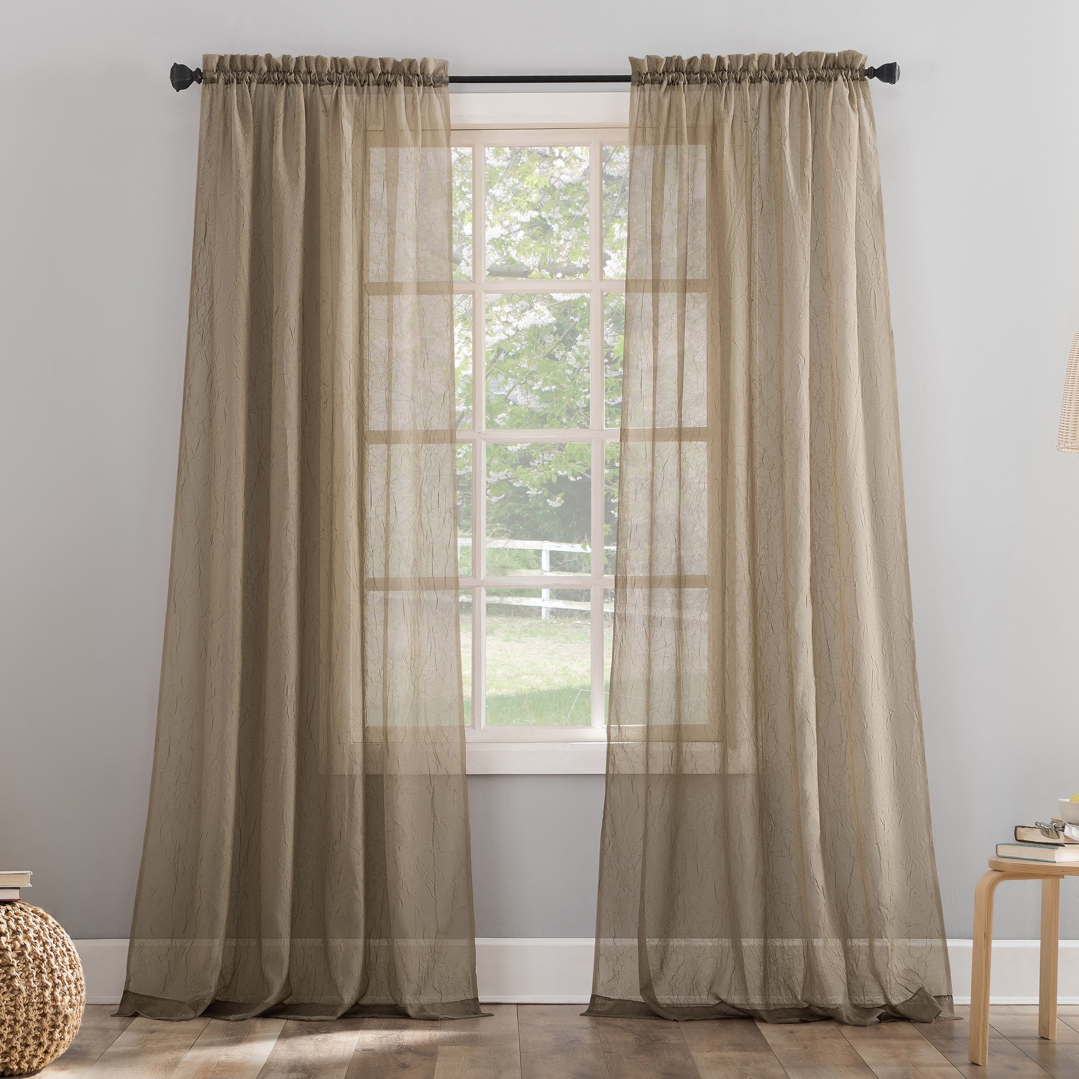 N° 918 Erica Panneau de rideau 1 pièce en voile écrasé transparent avec passe-tringle, panneau simple