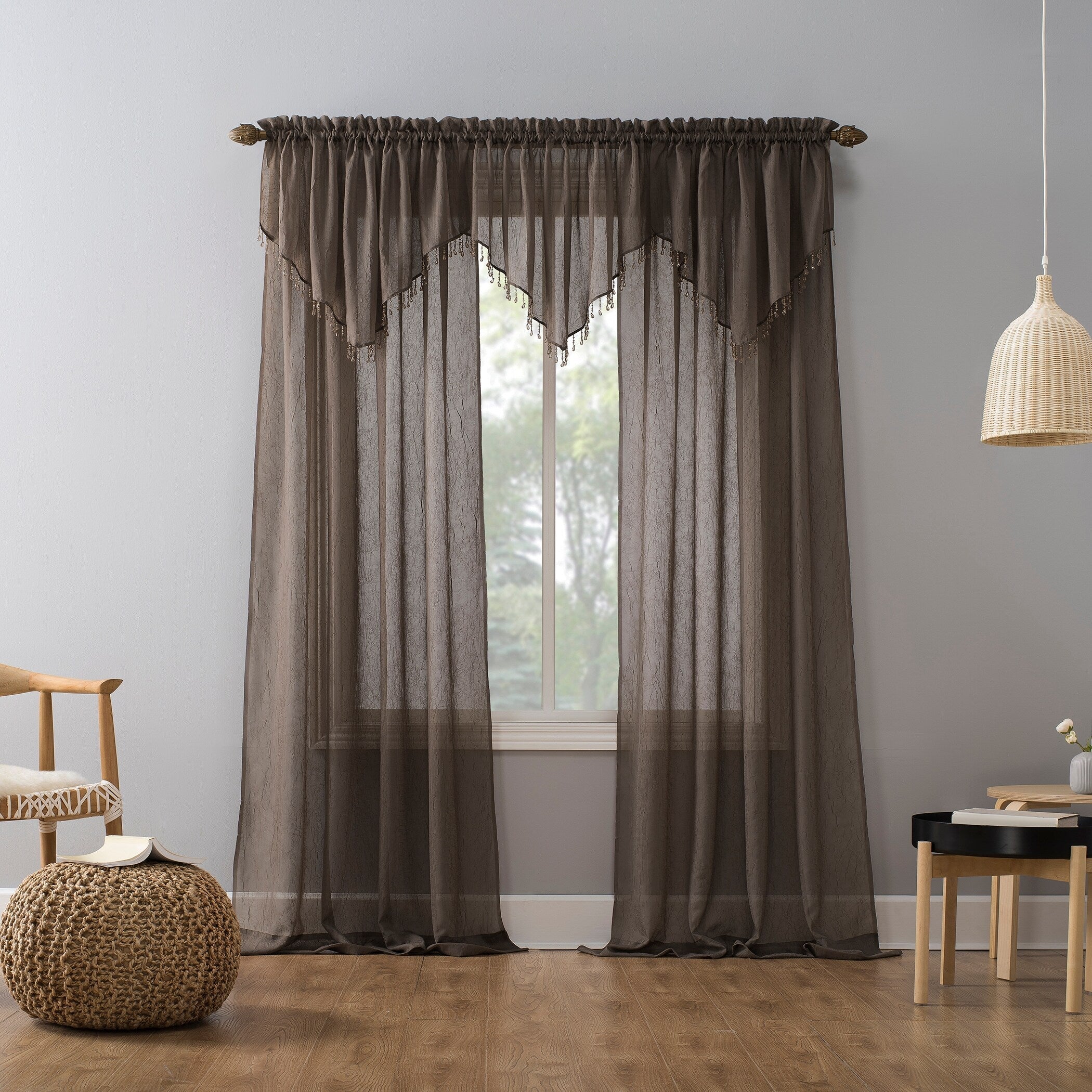 N° 918 Erica Panneau de rideau 1 pièce en voile écrasé transparent avec passe-tringle, panneau simple