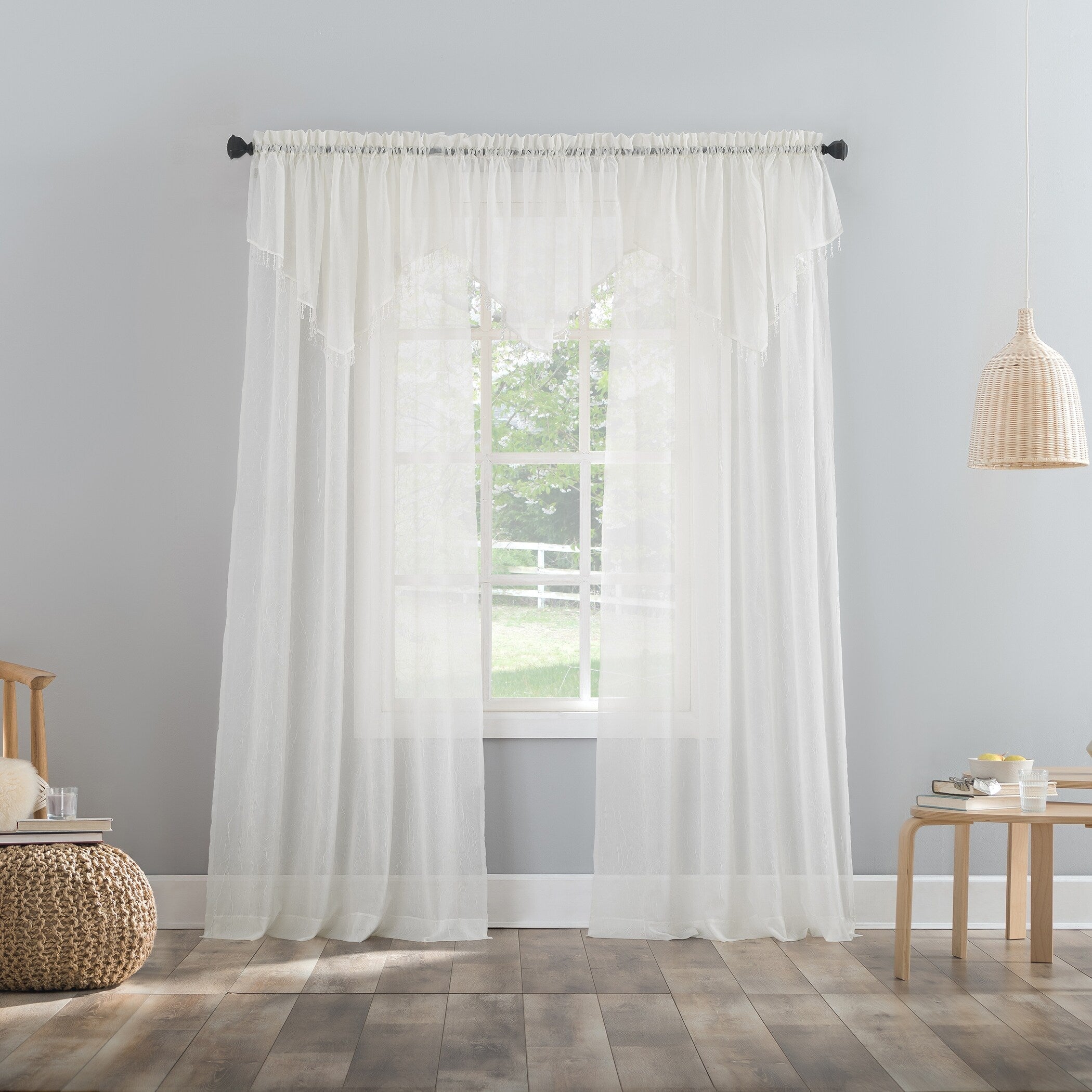 N° 918 Erica Panneau de rideau 1 pièce en voile écrasé transparent avec passe-tringle, panneau simple