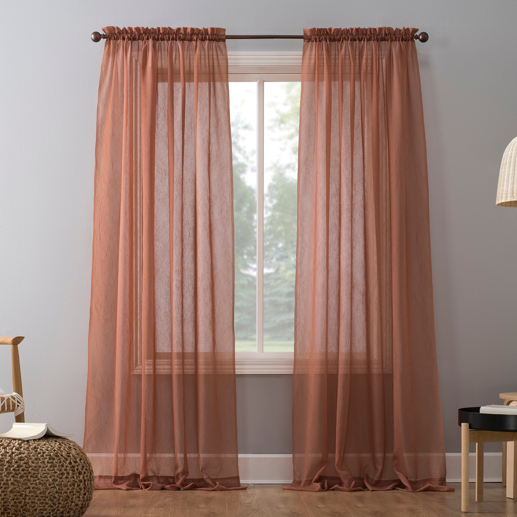 N° 918 Erica Panneau de rideau 1 pièce en voile écrasé transparent avec passe-tringle, panneau simple