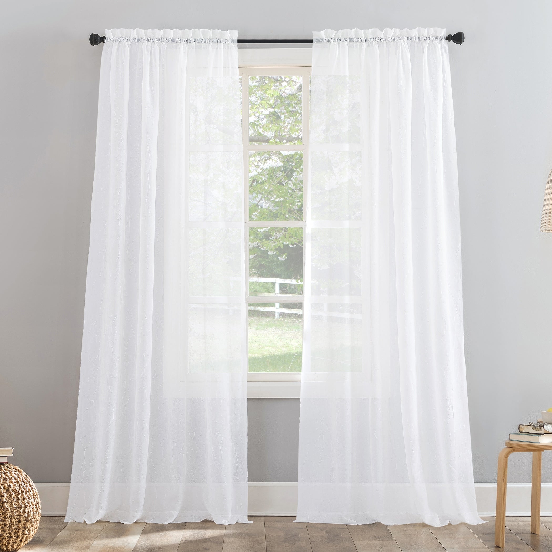 N° 918 Erica Panneau de rideau 1 pièce en voile écrasé transparent avec passe-tringle, panneau simple