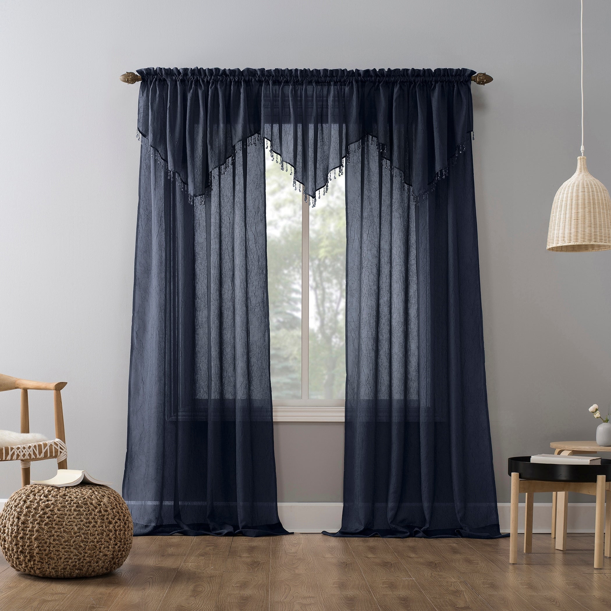 N° 918 Erica Panneau de rideau 1 pièce en voile écrasé transparent avec passe-tringle, panneau simple