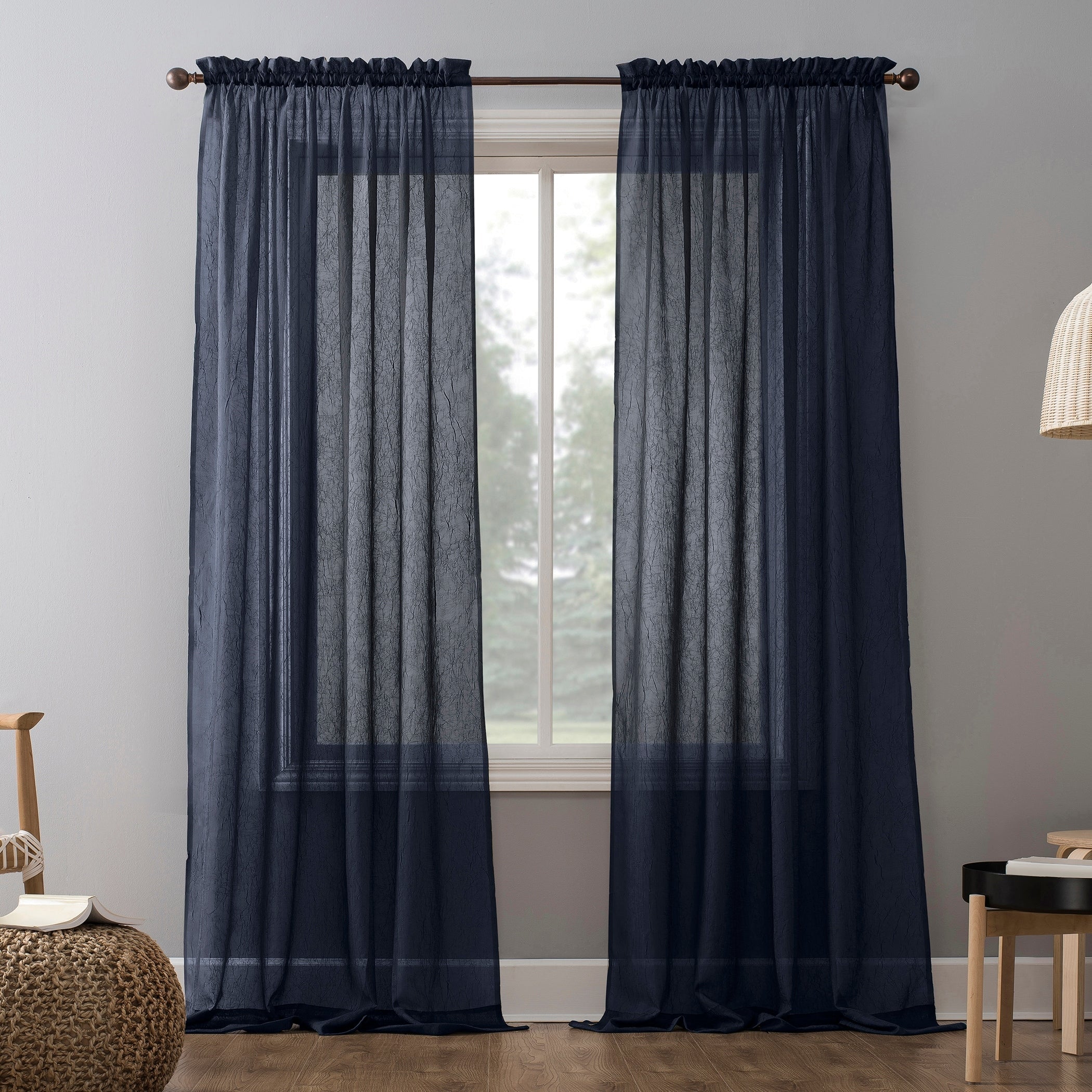 N° 918 Erica Panneau de rideau 1 pièce en voile écrasé transparent avec passe-tringle, panneau simple