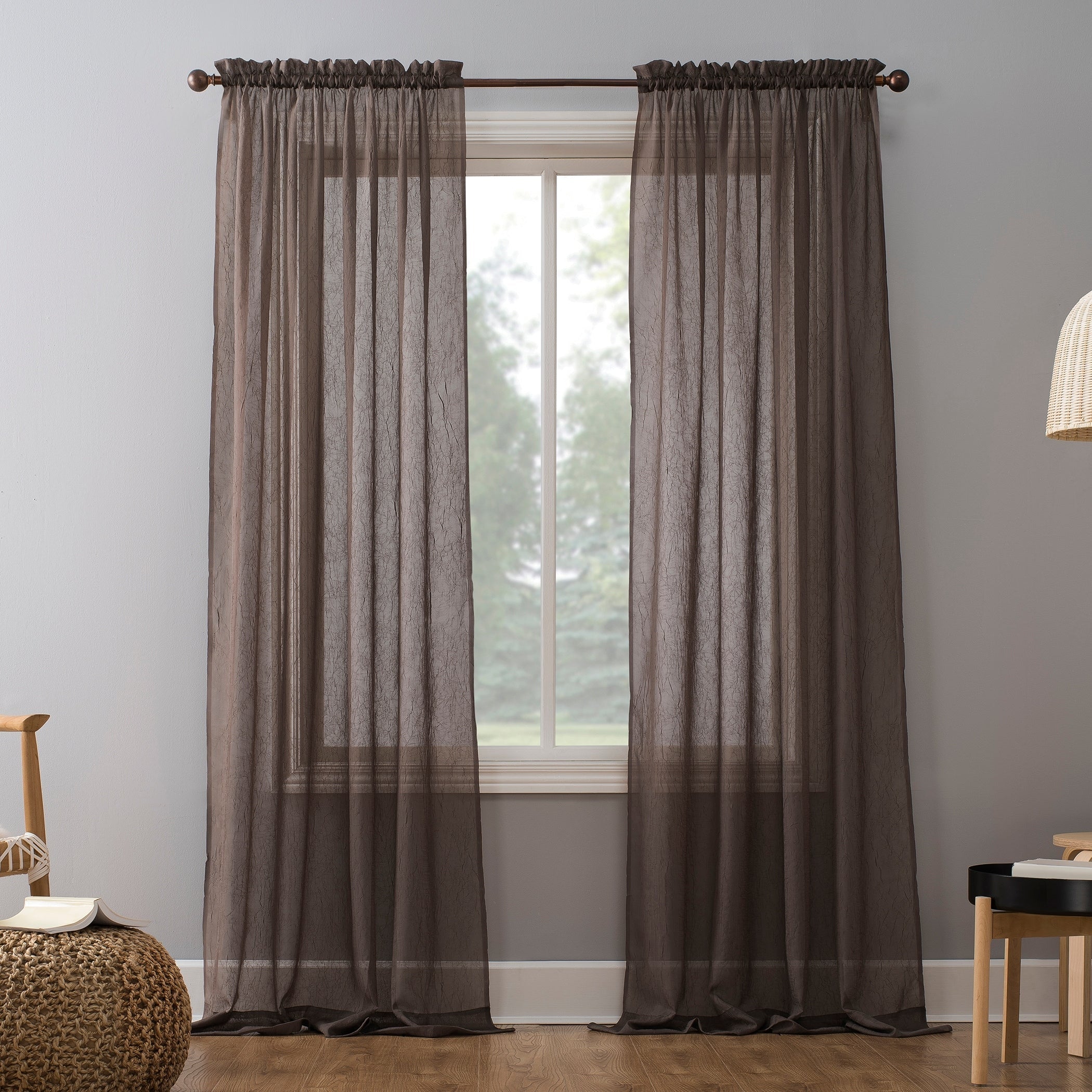 N° 918 Erica Panneau de rideau 1 pièce en voile écrasé transparent avec passe-tringle, panneau simple