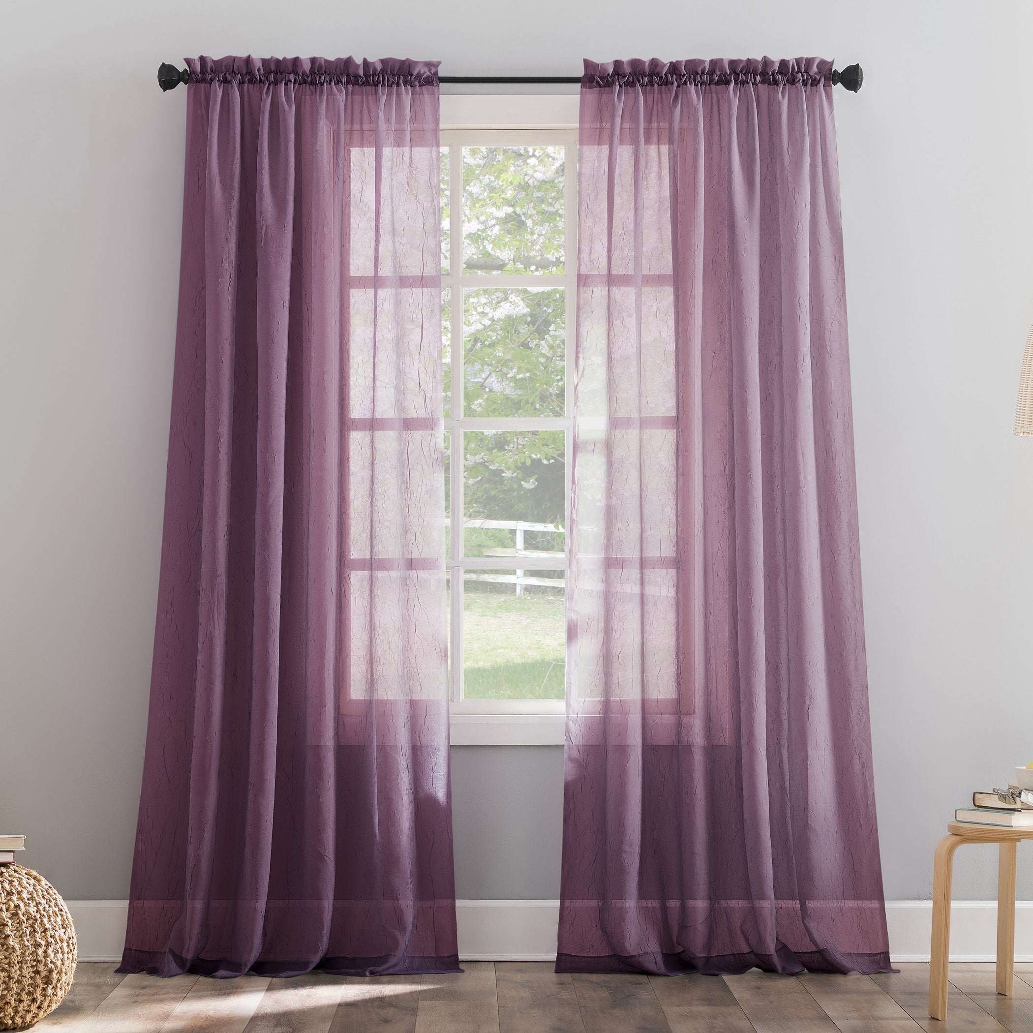N° 918 Erica Panneau de rideau 1 pièce en voile écrasé transparent avec passe-tringle, panneau simple