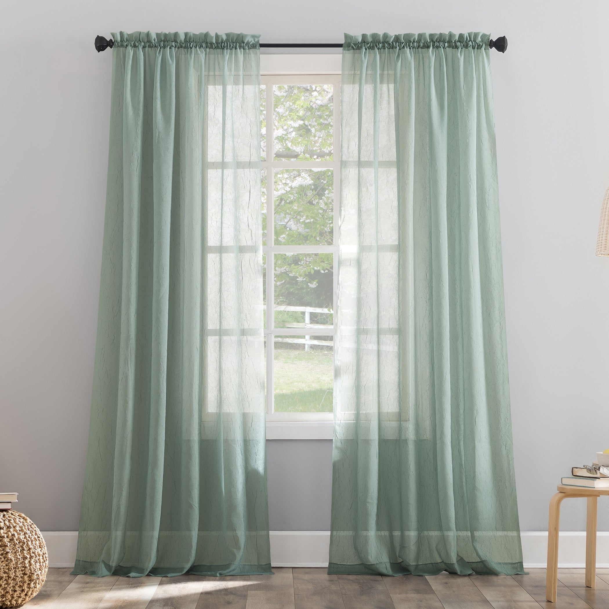 N° 918 Erica Panneau de rideau 1 pièce en voile écrasé transparent avec passe-tringle, panneau simple