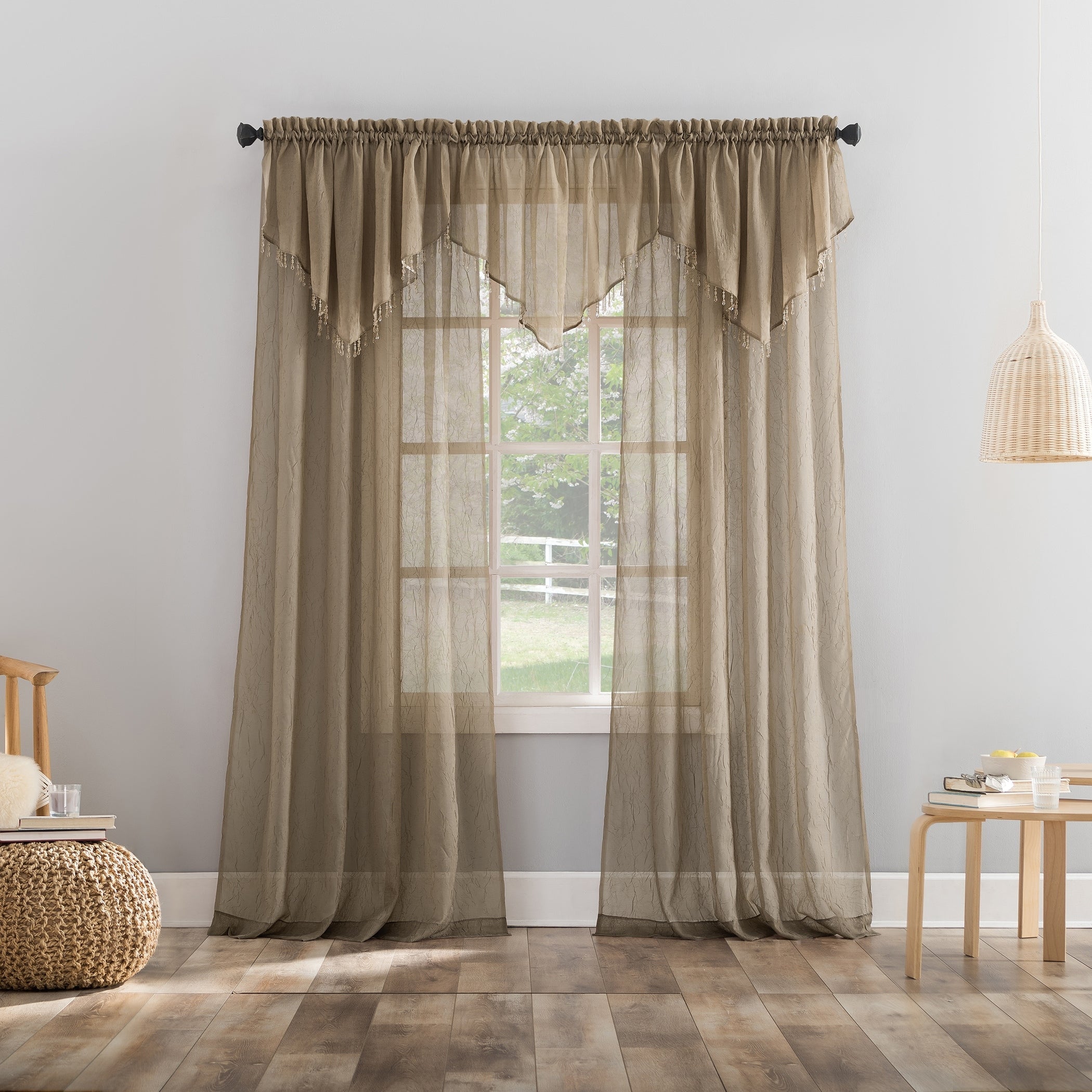 N° 918 Erica Panneau de rideau 1 pièce en voile écrasé transparent avec passe-tringle, panneau simple