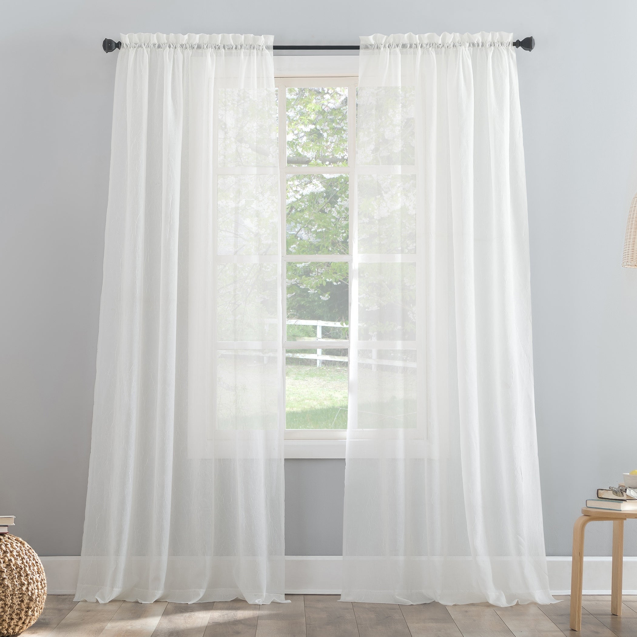 N° 918 Erica Panneau de rideau 1 pièce en voile écrasé transparent avec passe-tringle, panneau simple