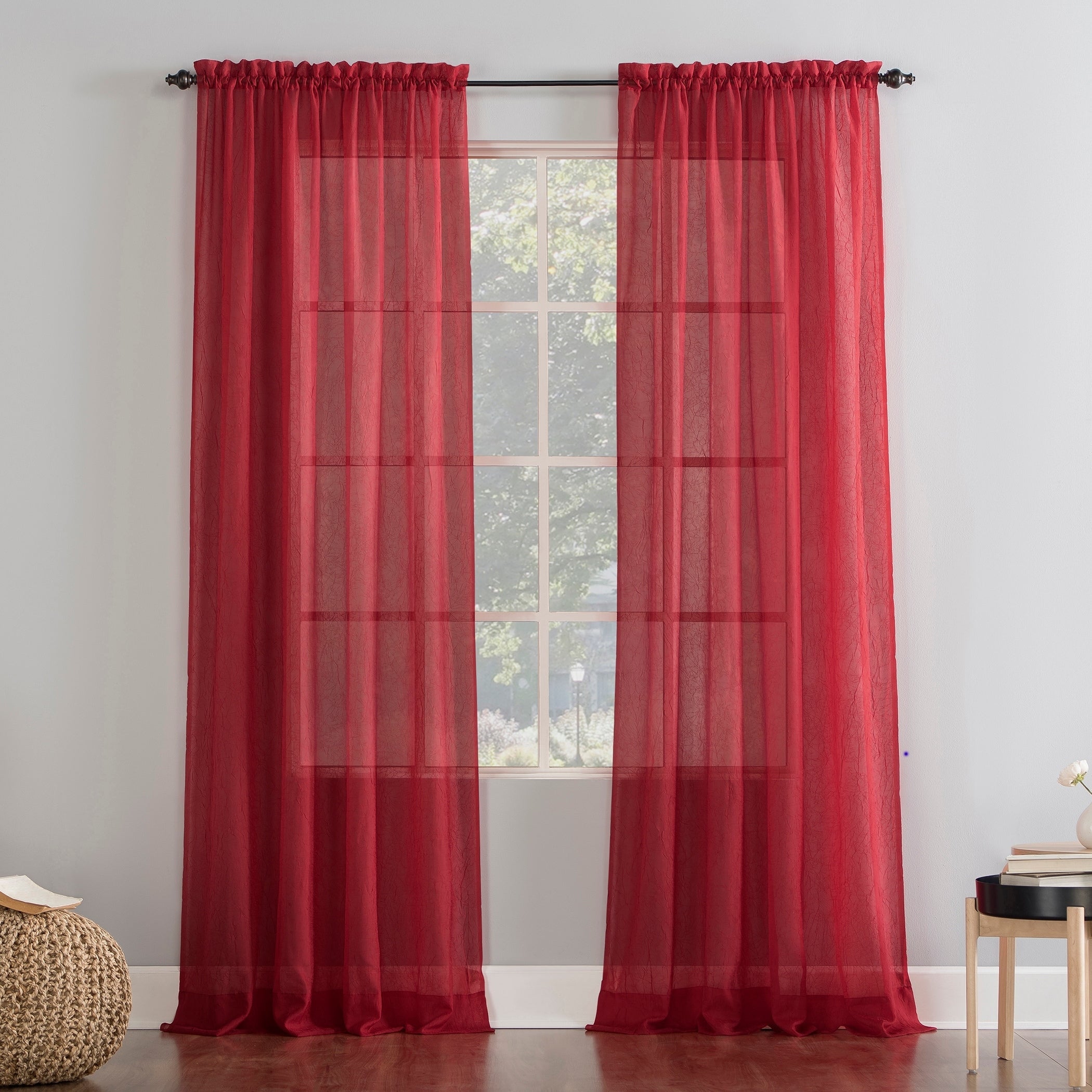 N° 918 Erica Panneau de rideau 1 pièce en voile écrasé transparent avec passe-tringle, panneau simple