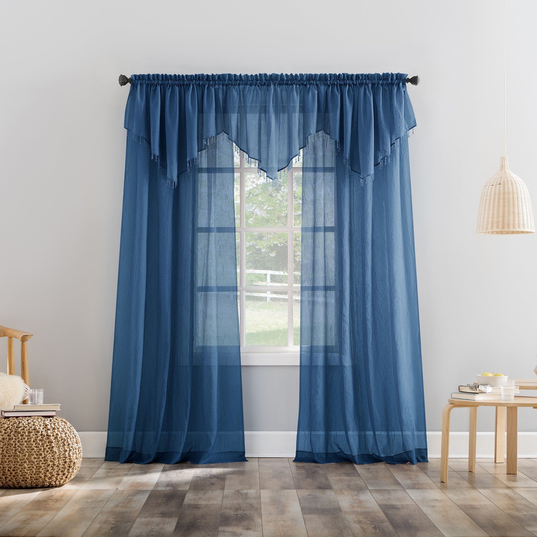 N° 918 Erica Panneau de rideau 1 pièce en voile écrasé transparent avec passe-tringle, panneau simple