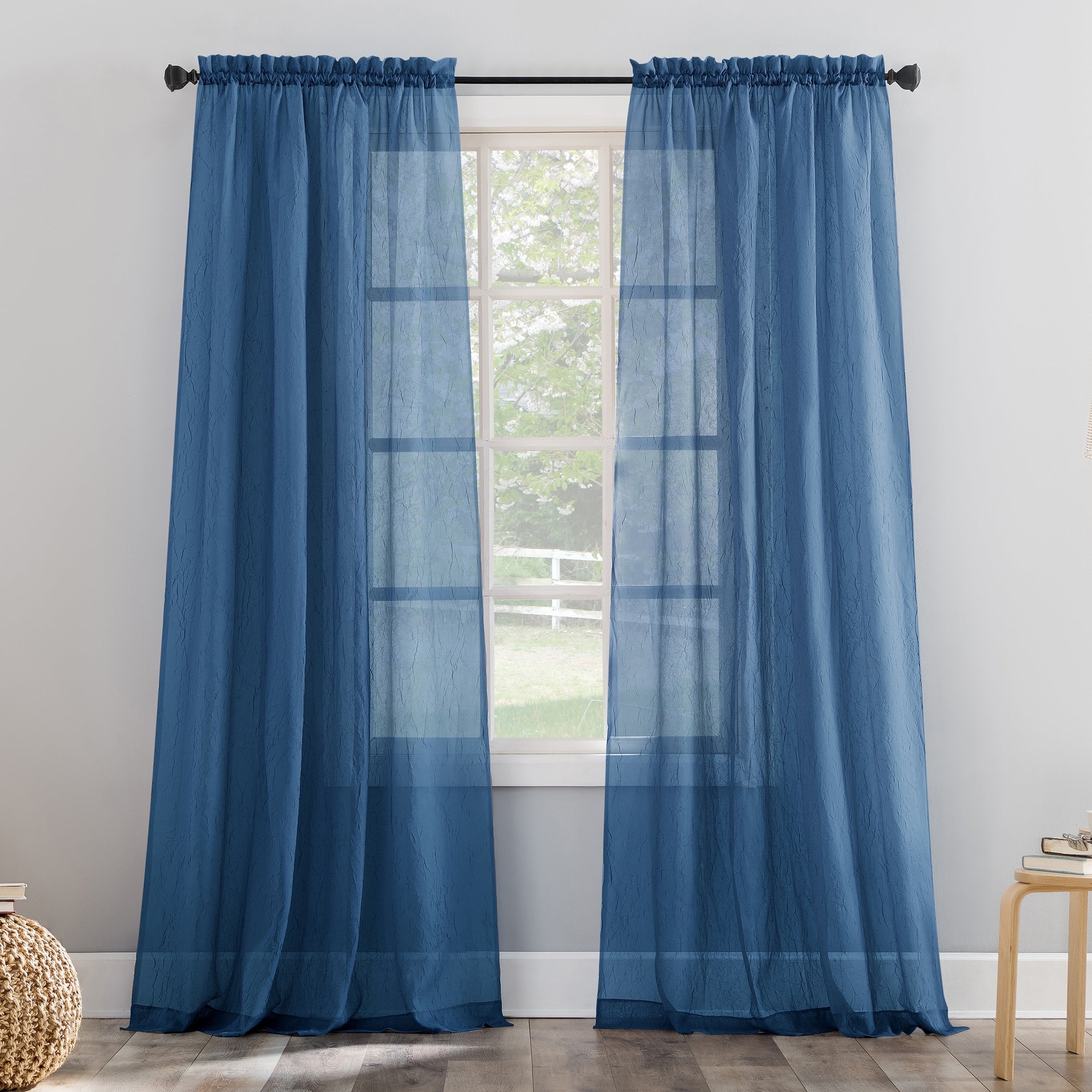 N° 918 Erica Panneau de rideau 1 pièce en voile écrasé transparent avec passe-tringle, panneau simple