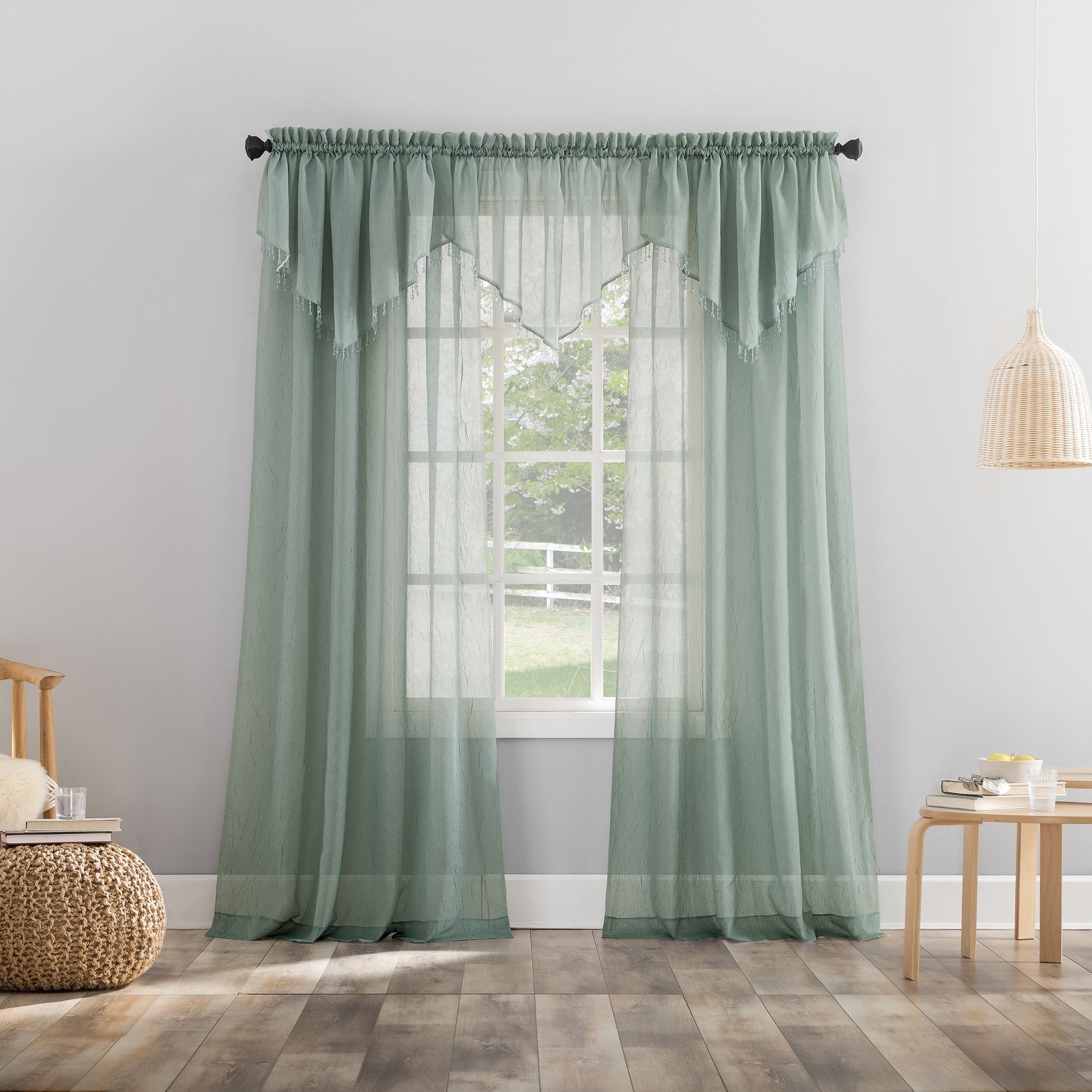 N° 918 Erica Panneau de rideau 1 pièce en voile écrasé transparent avec passe-tringle, panneau simple