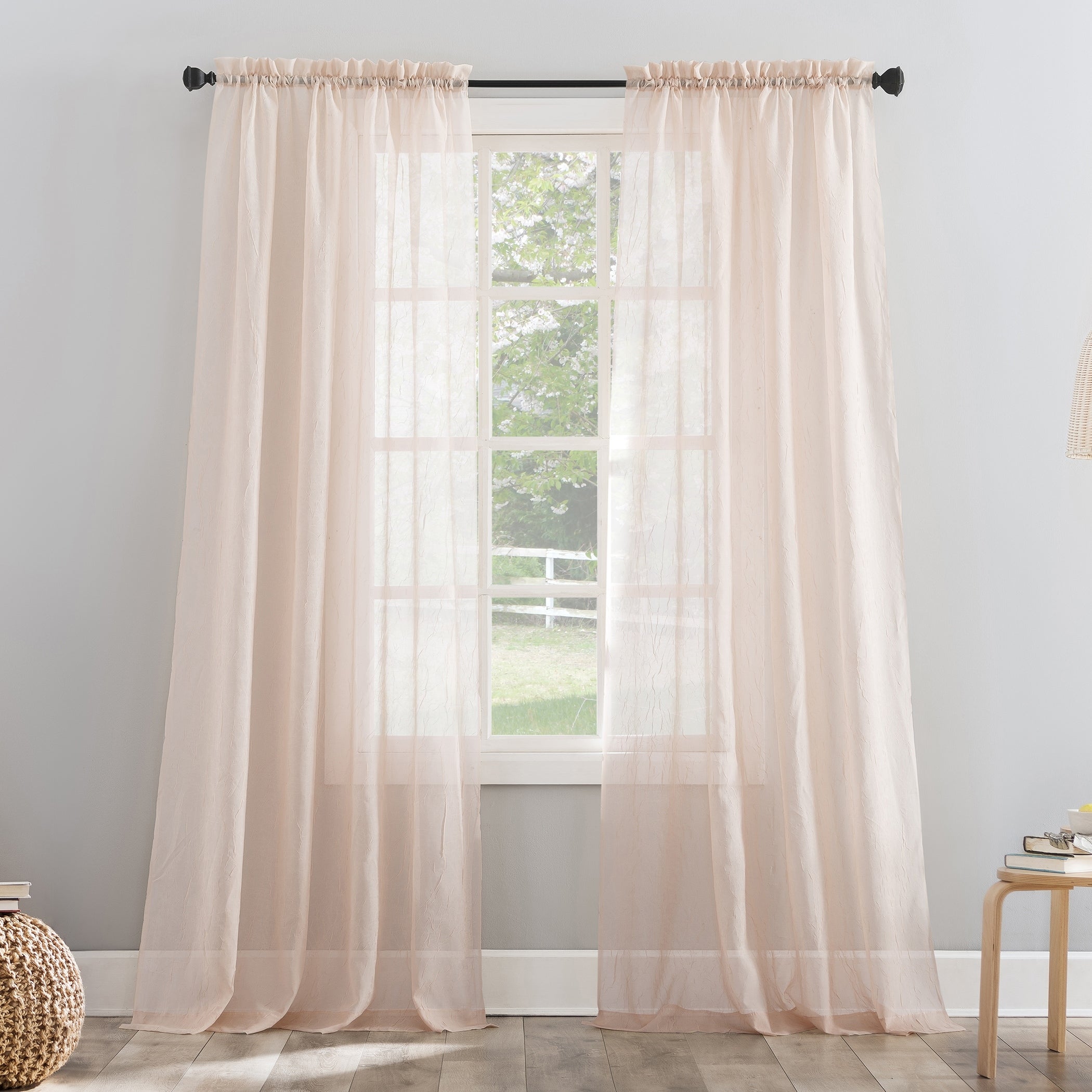 N° 918 Erica Panneau de rideau 1 pièce en voile écrasé transparent avec passe-tringle, panneau simple