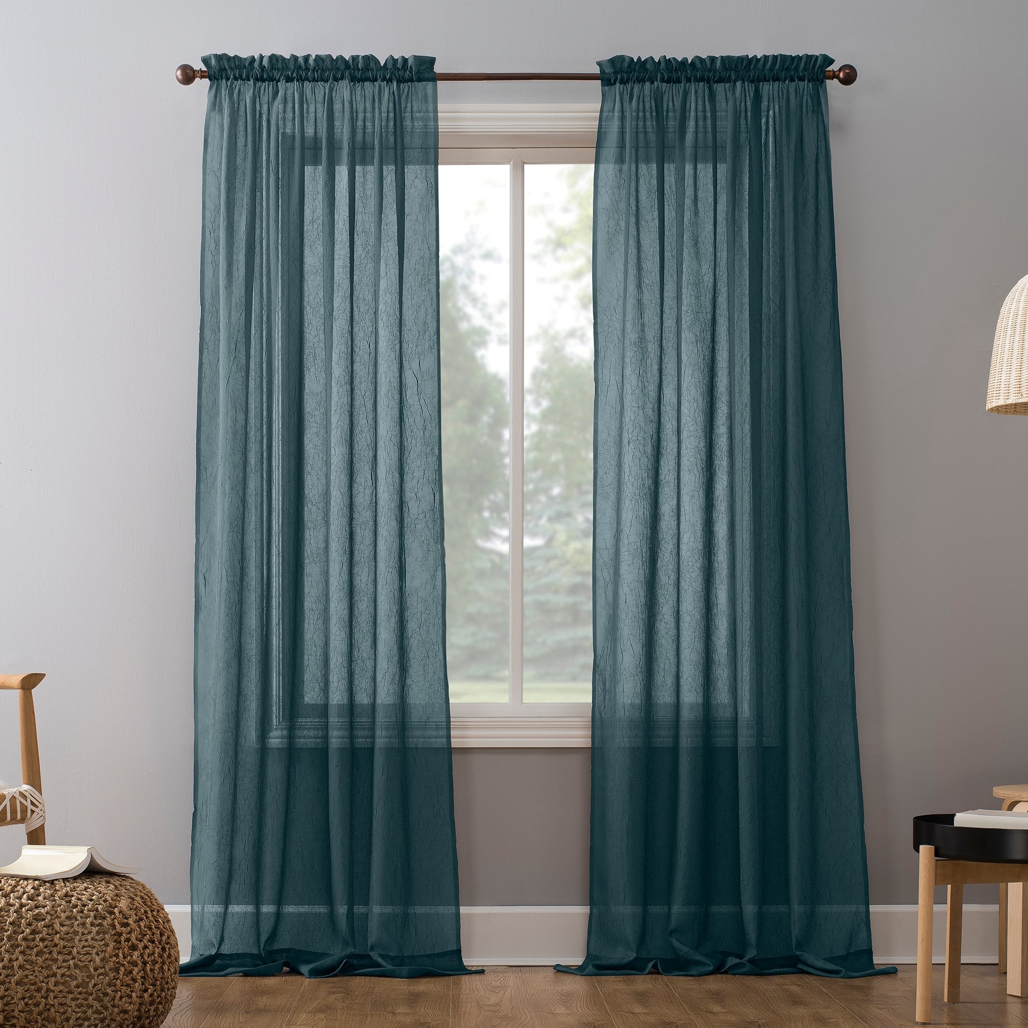 N° 918 Erica Panneau de rideau 1 pièce en voile écrasé transparent avec passe-tringle, panneau simple