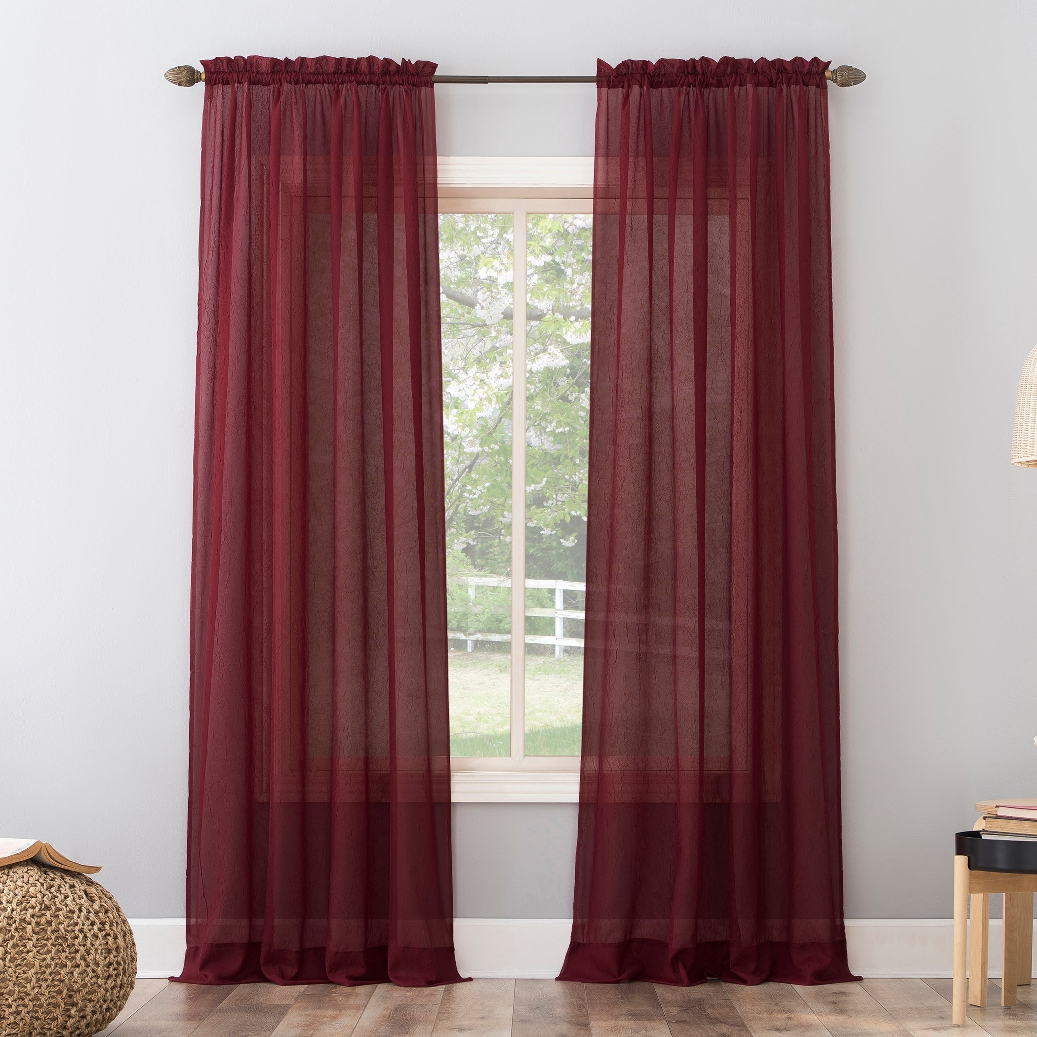 N° 918 Erica Panneau de rideau 1 pièce en voile écrasé transparent avec passe-tringle, panneau simple
