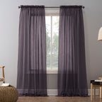 N° 918 Erica Panneau de rideau 1 pièce en voile écrasé transparent avec passe-tringle, panneau simple
