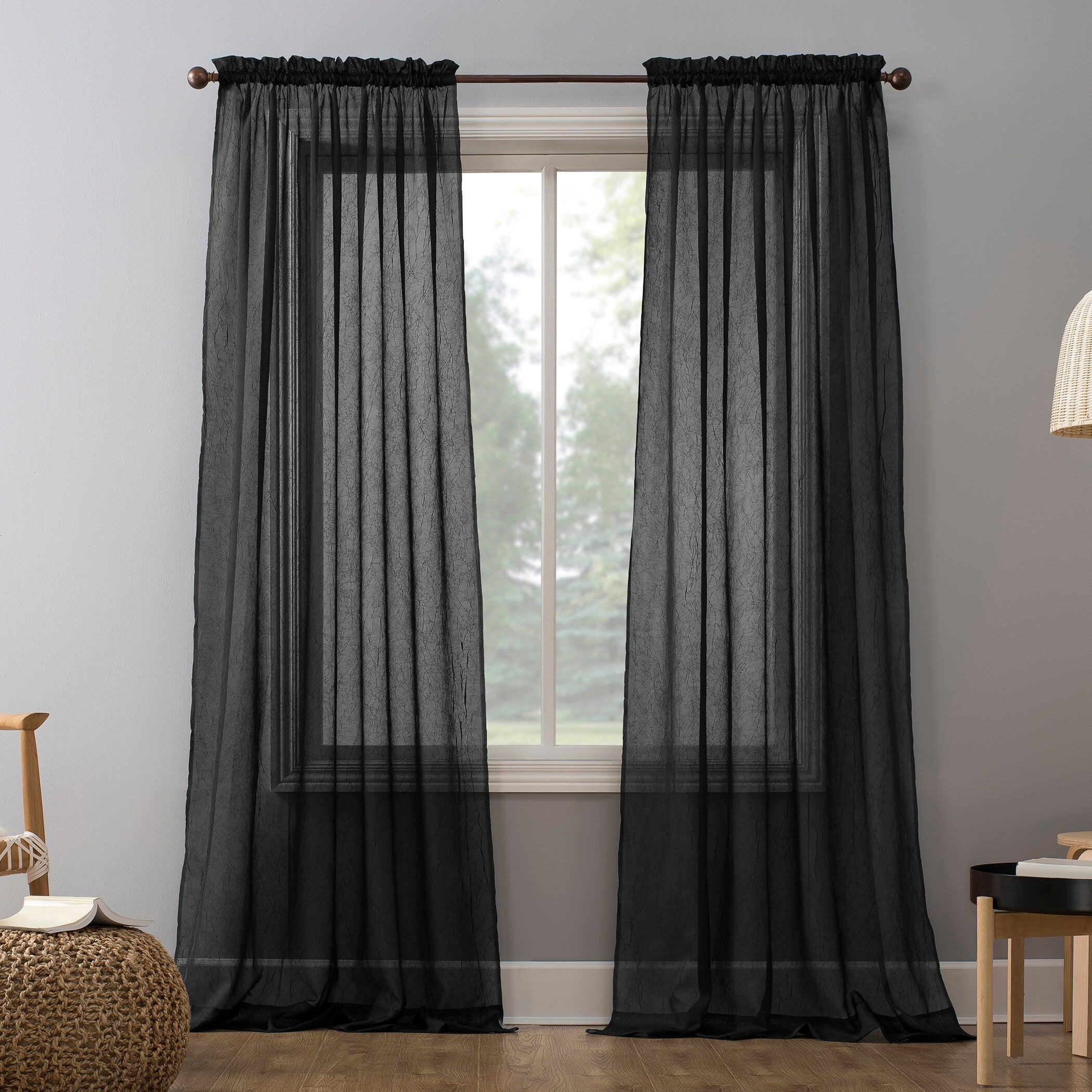 N° 918 Erica Panneau de rideau 1 pièce en voile écrasé transparent avec passe-tringle, panneau simple
