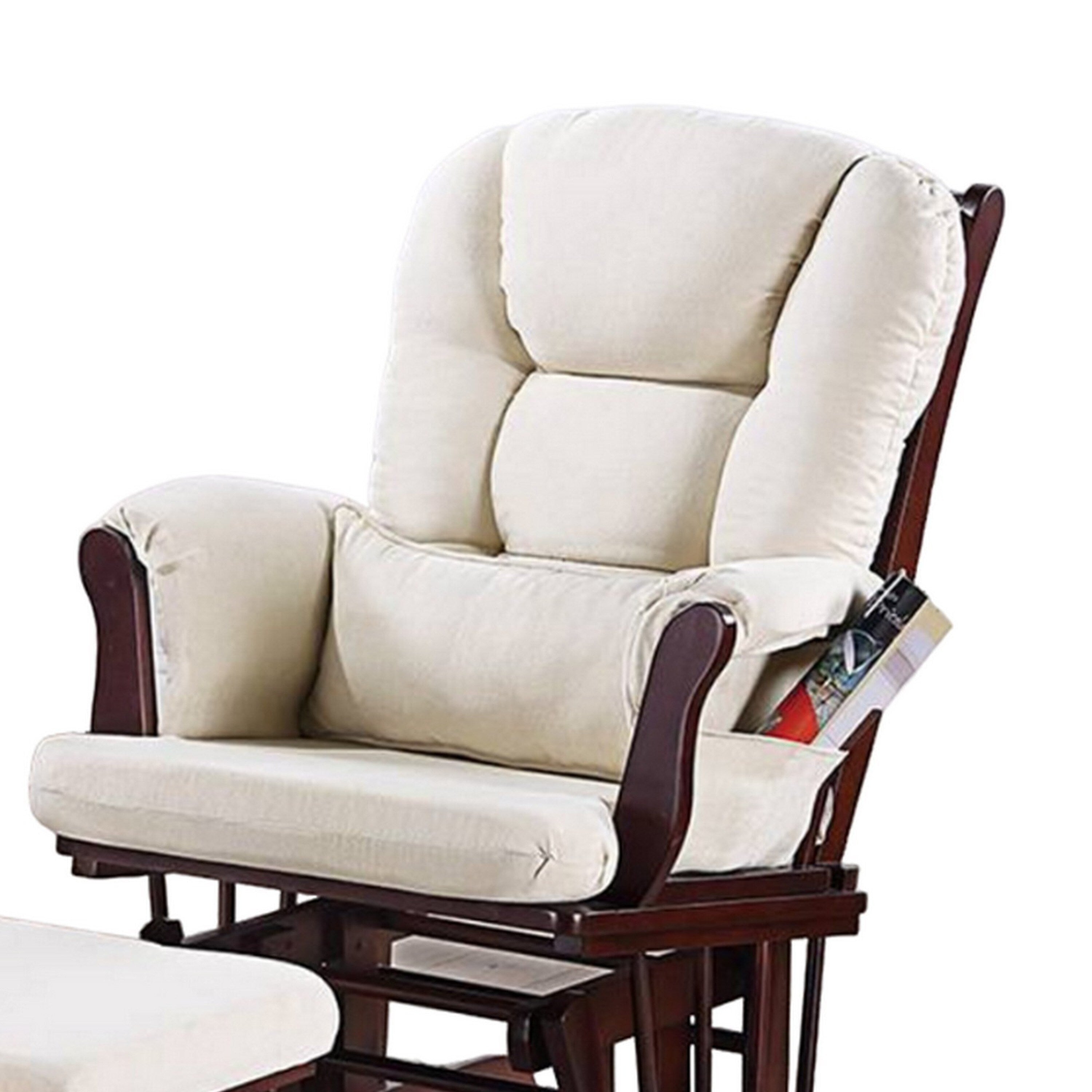 Fauteuil inclinable manuel Noni Glider avec ottoman, bois brun, carré beige