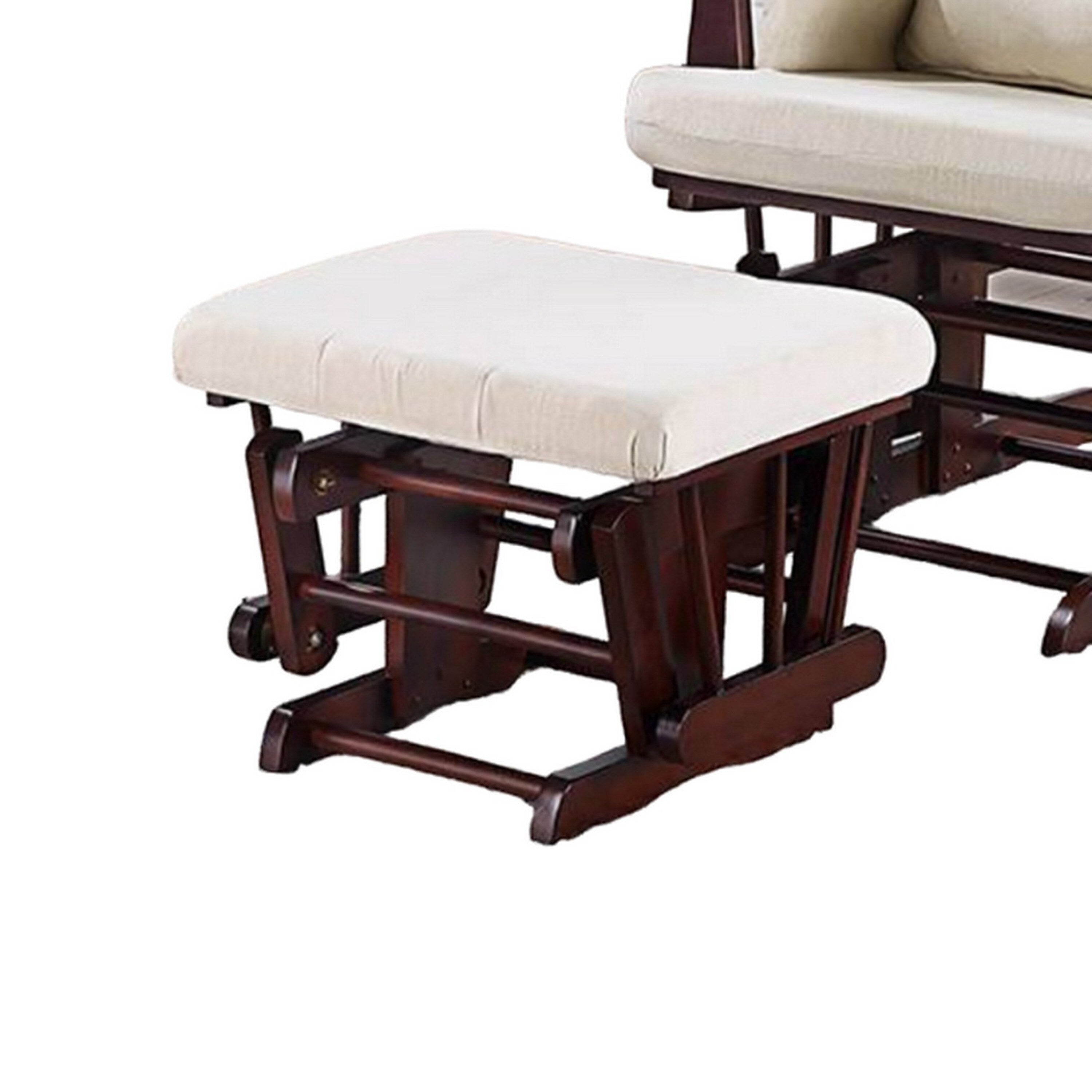 Fauteuil inclinable manuel Noni Glider avec ottoman, bois brun, carré beige