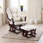Fauteuil inclinable manuel Noni Glider avec ottoman, bois brun, carré beige