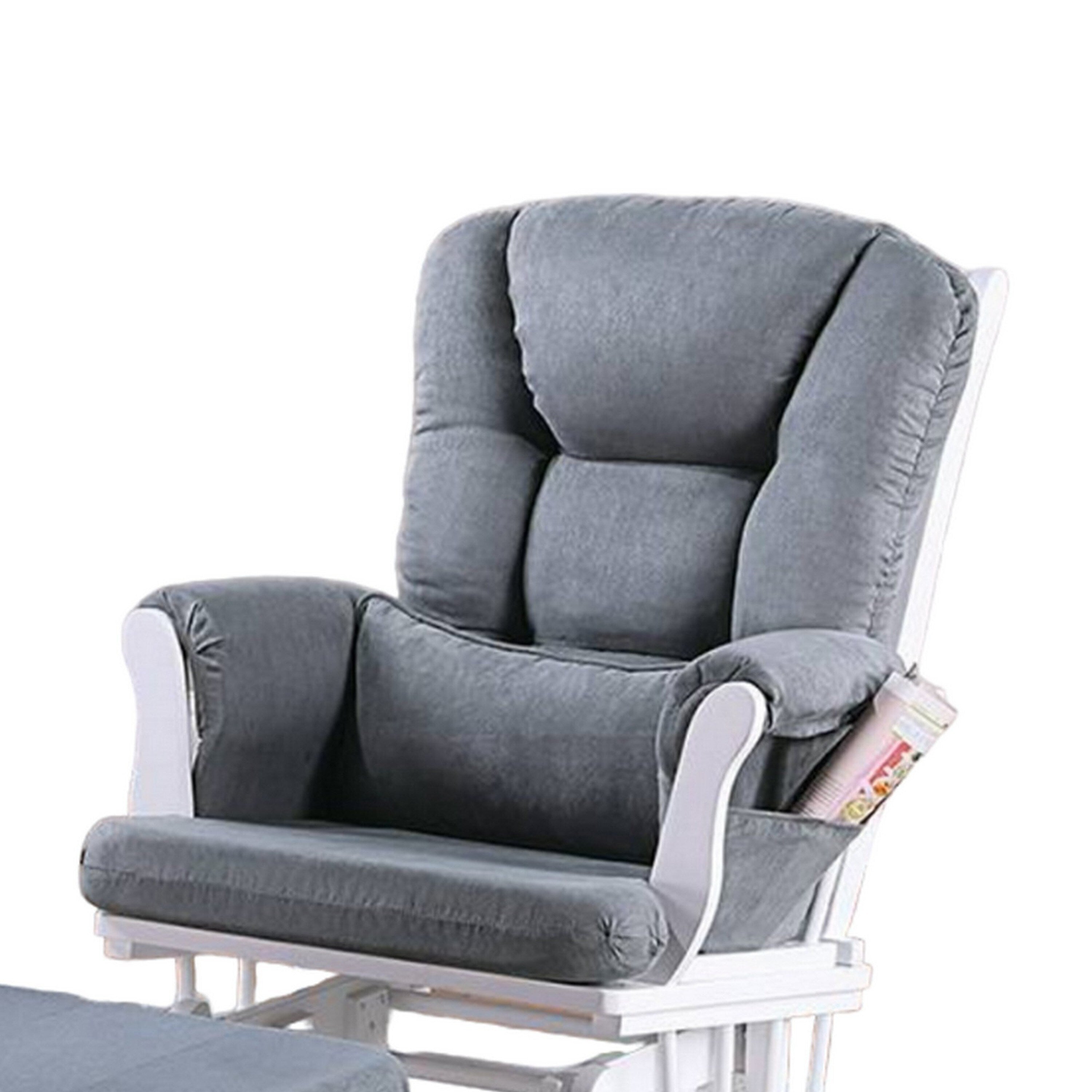 Fauteuil inclinable manuel Noni Glider avec repose-pieds carré, bois blanc et gris