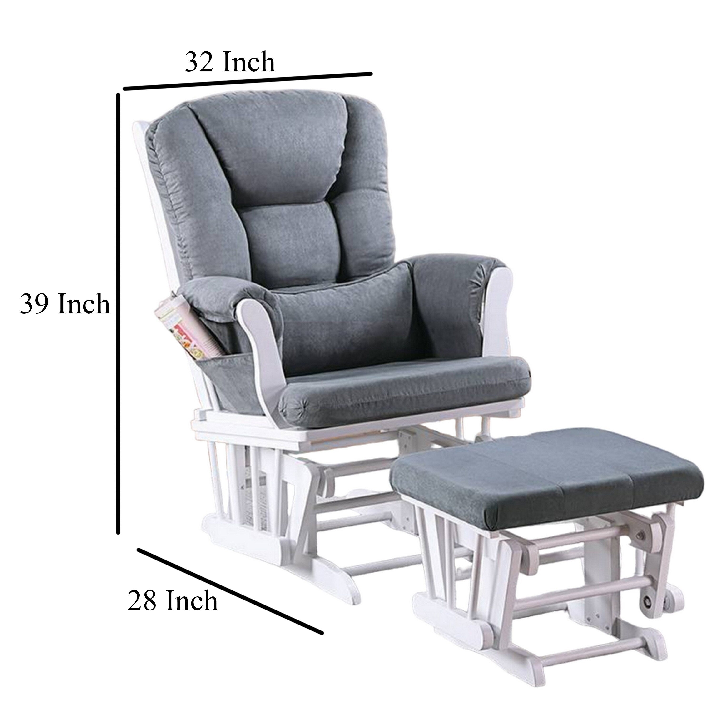 Fauteuil inclinable manuel Noni Glider avec repose-pieds carré, bois blanc et gris